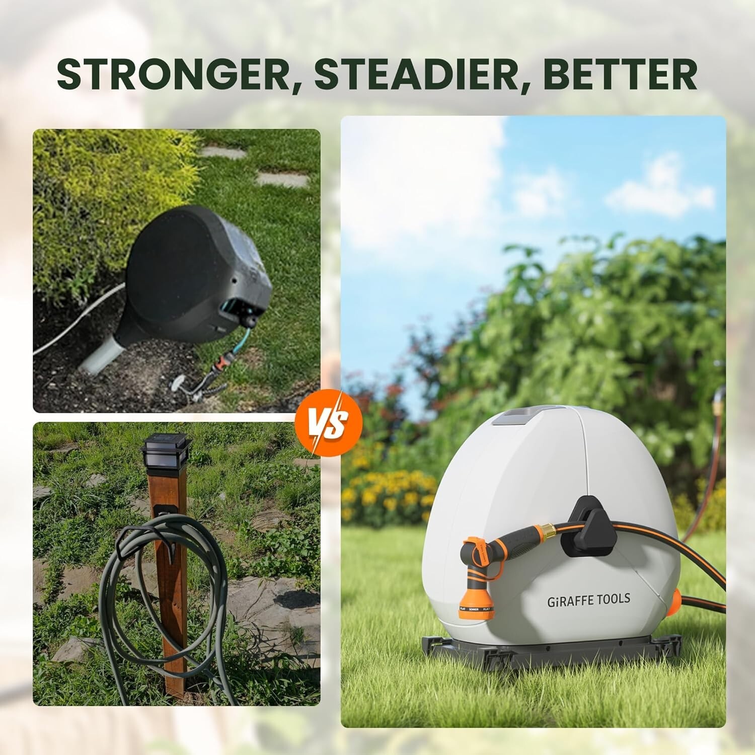 Giraffe Tools Retractable Garden Hose Reel 5/8 x 92FT Ground Mount