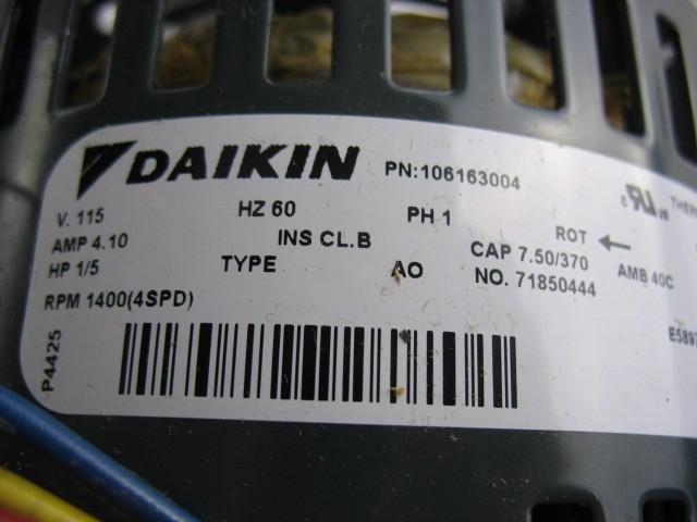 106163004 Mcquay Daikin Fan Blower Motor 115V 1/5Hp 1400Rpm OEM 161V40