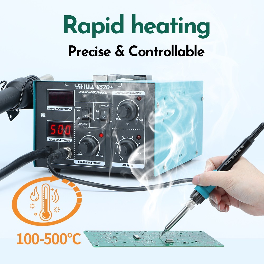 YIHUA 852D+ Air Pump Hot Air Rework Station Digital Soldering Station Kit