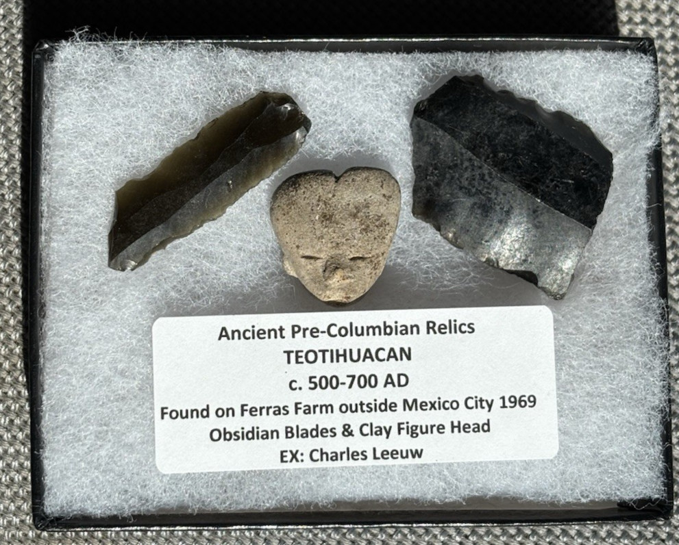 Ancient Pre-Columbian TEOTIHUACAN Pottery Head Obsidian Flakes 500-700 AD Mexico