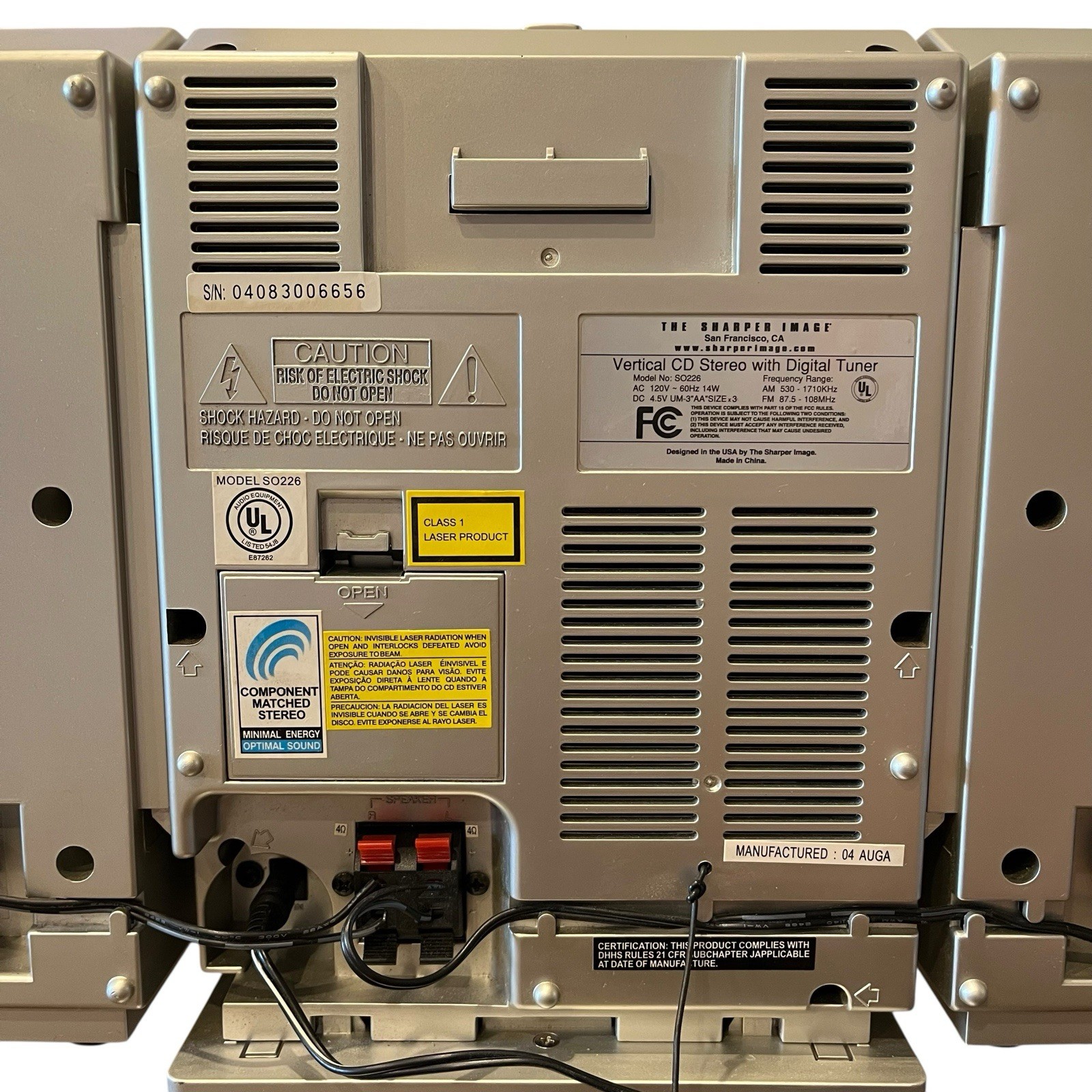 Sharper Image SO226 Vertical CD Player AM/FM Radio Vintage 1990s No Remote