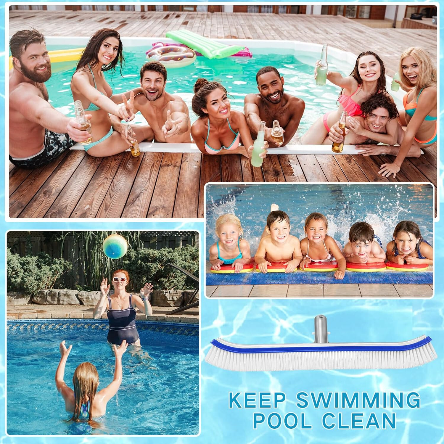 Professional Heavy Duty 18" Swimming Pool Floor Wall Cleaning Brush Head Tool