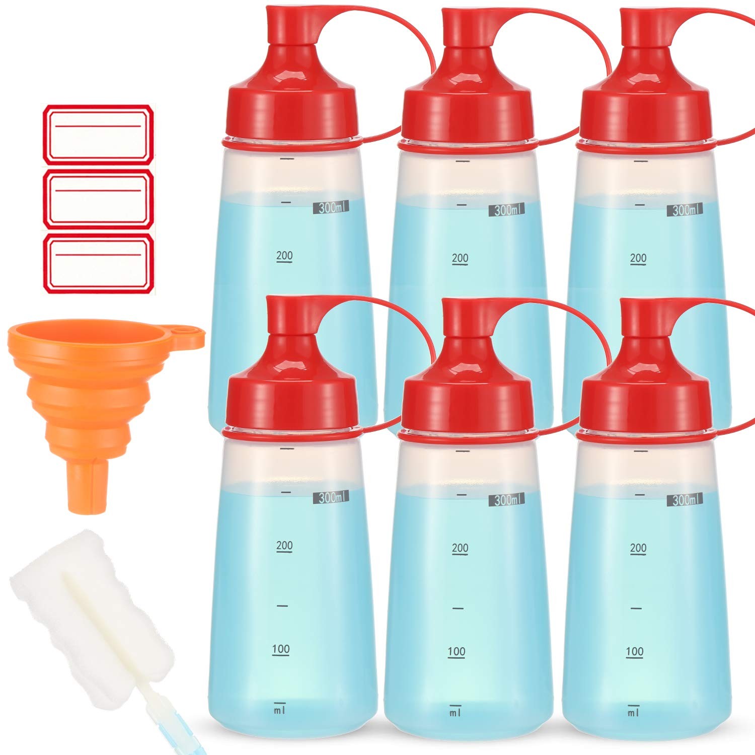 Condiment Squeeze Bottles Wide Mouth - 10oz Plastic For Sauces & Crafts 6-Pack