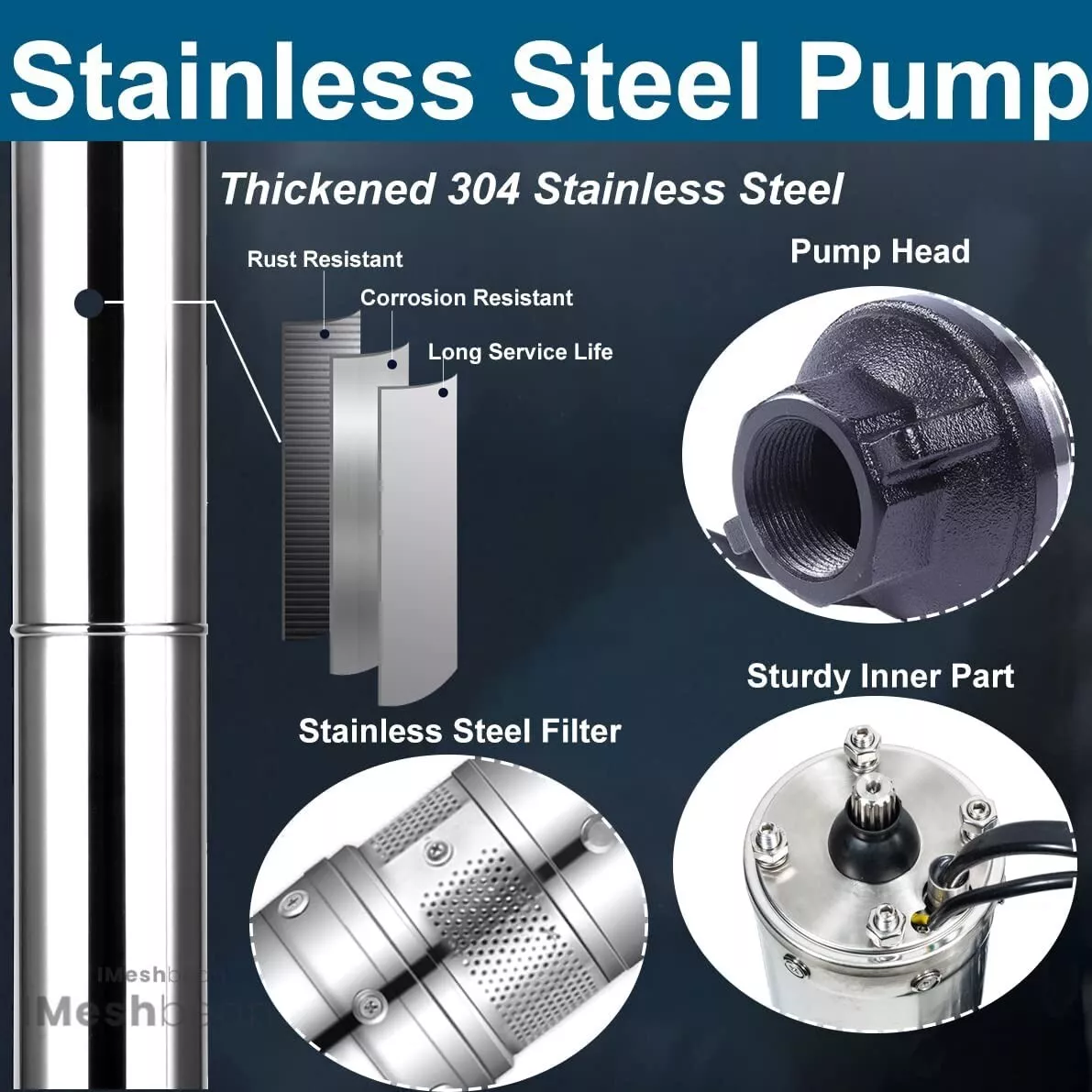 4'' Deep Well Submersible Pump,1/2HP, 110V, 25GPM, 150FT Hmax w/Control Box