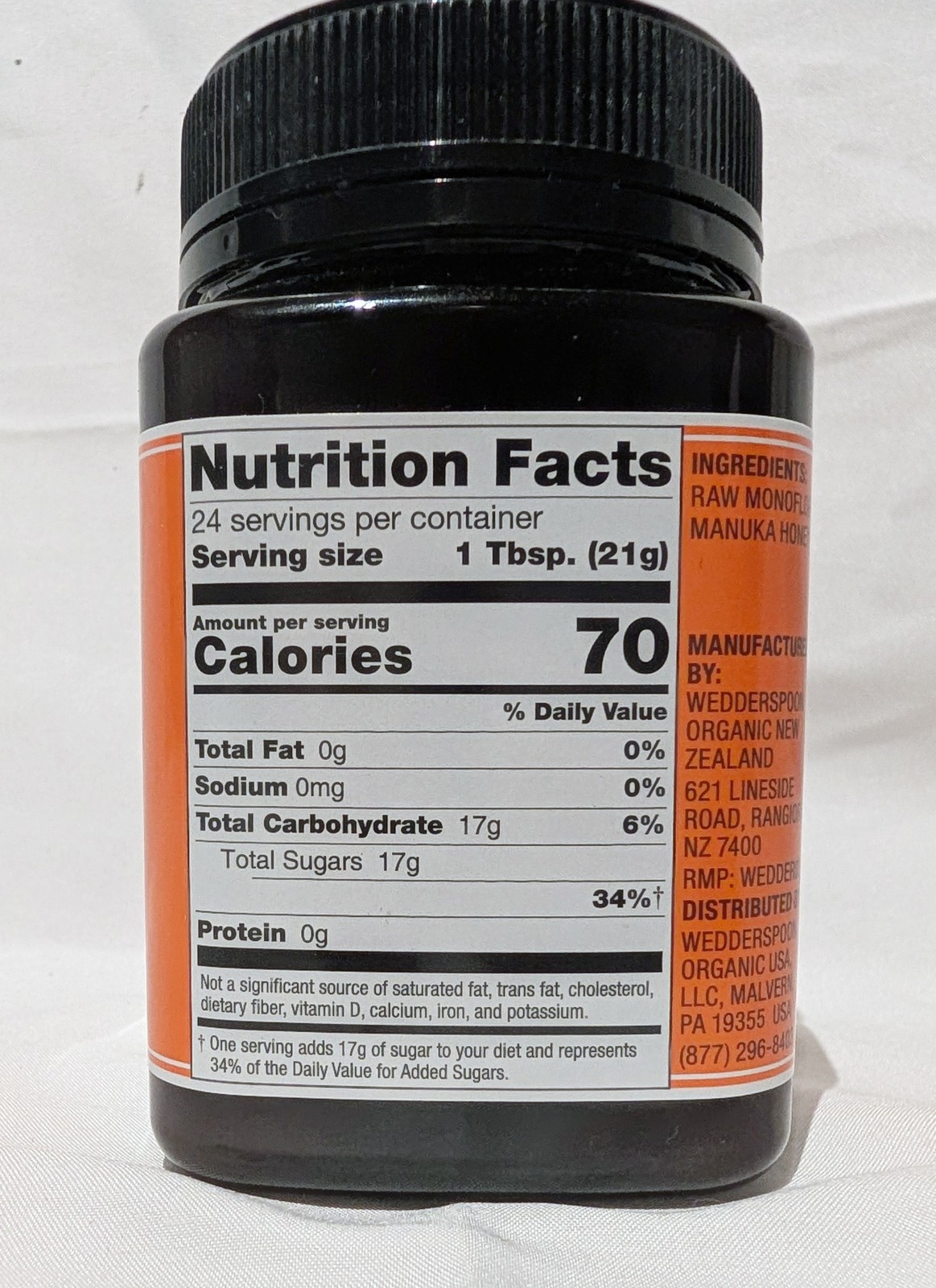 ​Wedderspoon Raw Monofloral Manuka Honey KFactor 16, 1.1 lb (500 g) - NEW