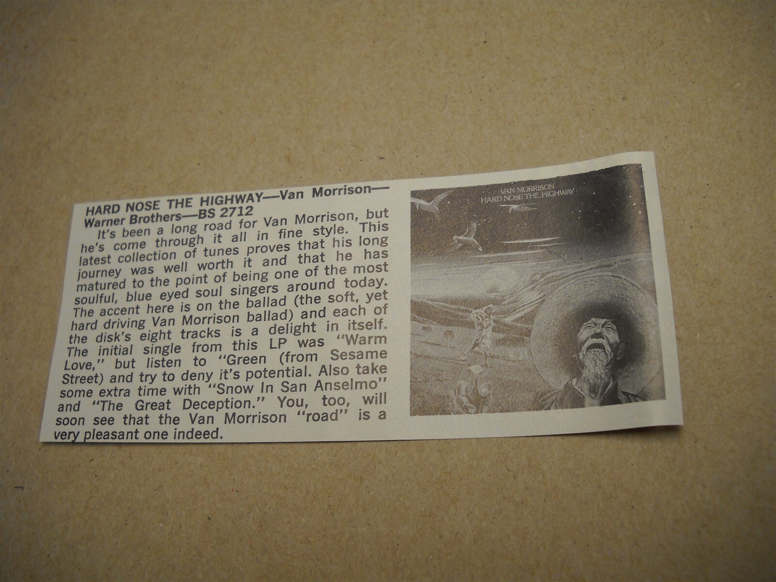 VAN MORRISON original 1973 music biz promo lp review HARD NOSE THE HIGHWAY