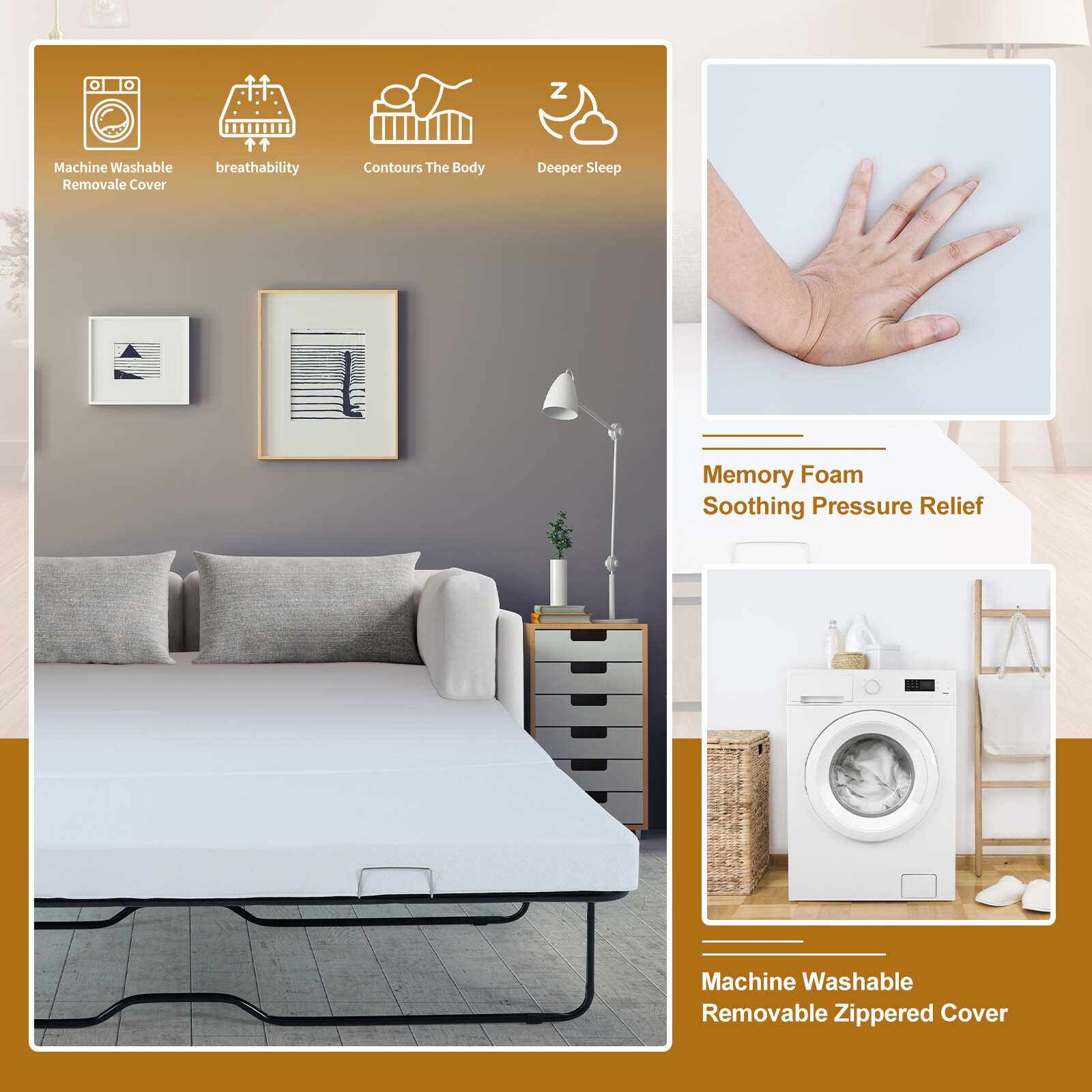 SLSY 4 Inch Memory Foam Replacement Mattress for Sofa Beds 3 Fold Mattress