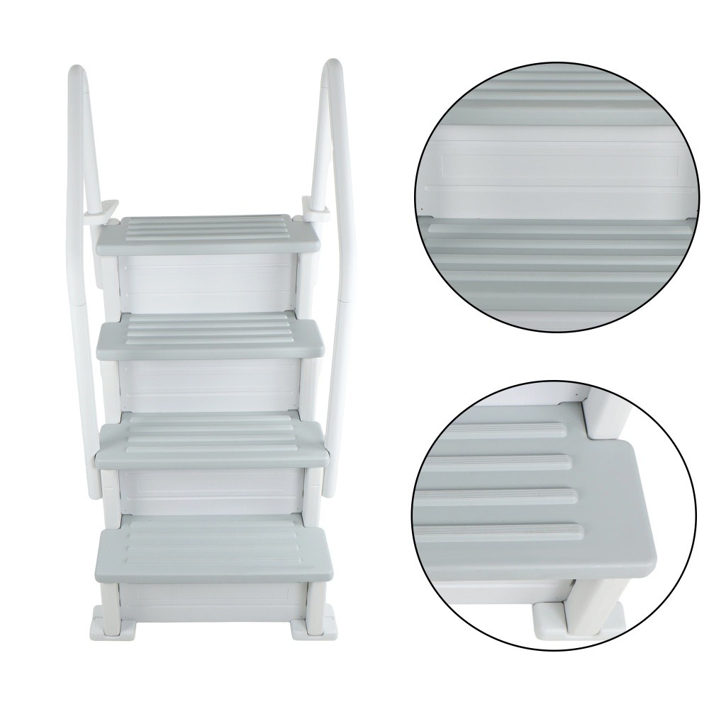 White Swimming Pool Ladder Heavy-Duty 4 Step Above Ground w/ Handrails Plastic