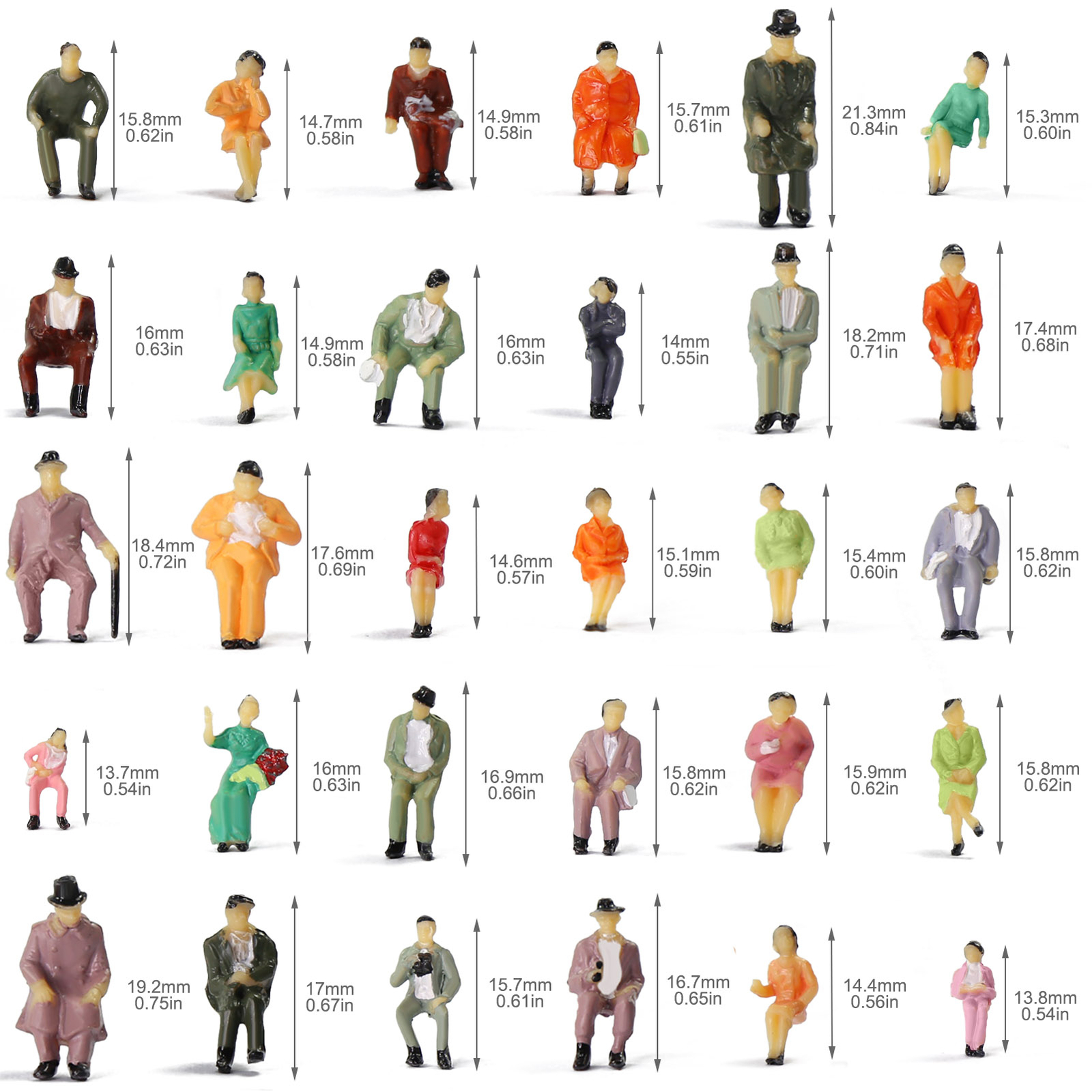 P87S 60pcs All Seated HO Scale 1:87 Painted Figures Passenger Sitting People