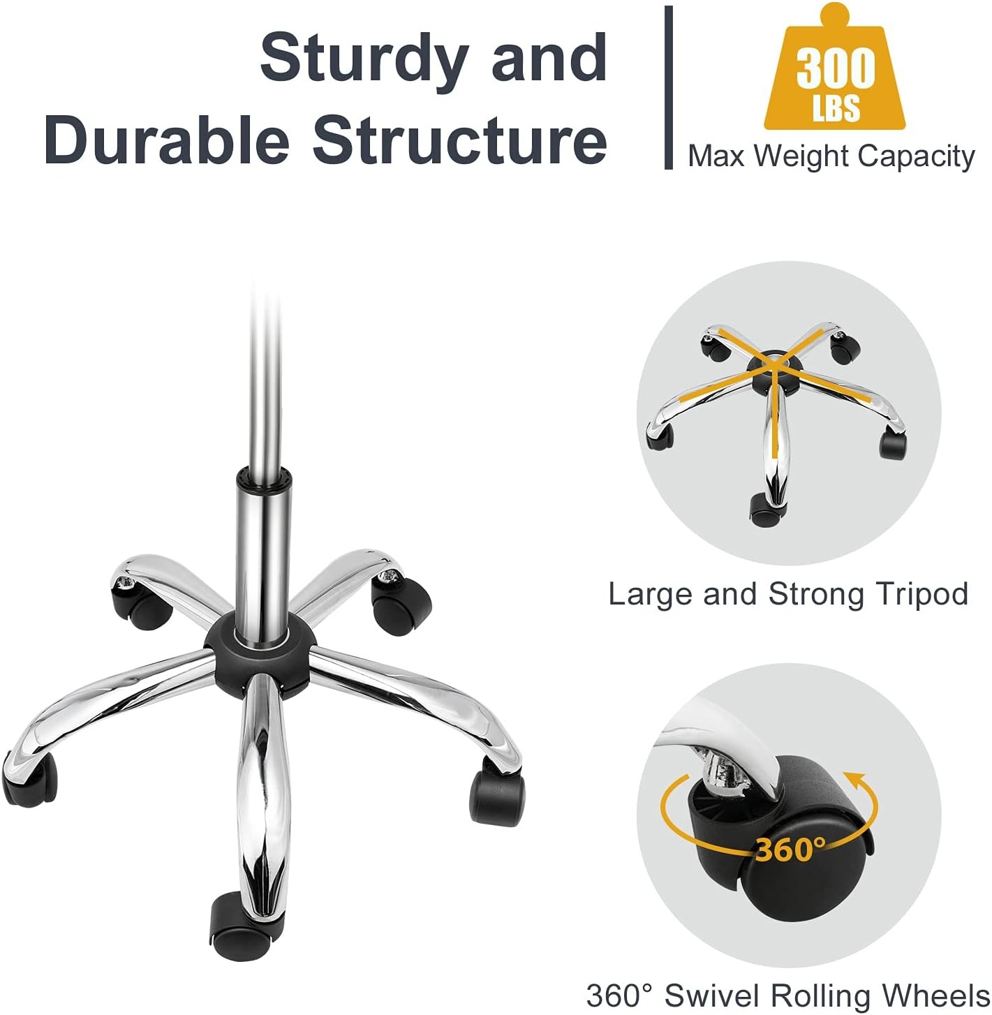 Saddle Stool Rolling Chair Stylist Cutting Stool Saddle Chair w/360°Swivel Wheel