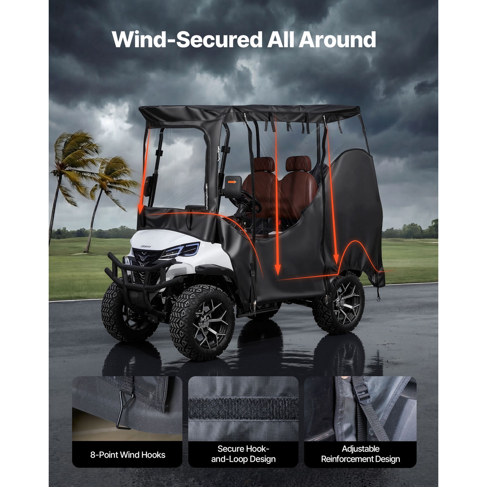 Uimoso Golf Cart Cover with Transparent Full Enclosure for 2 or 2+2 Passengers
