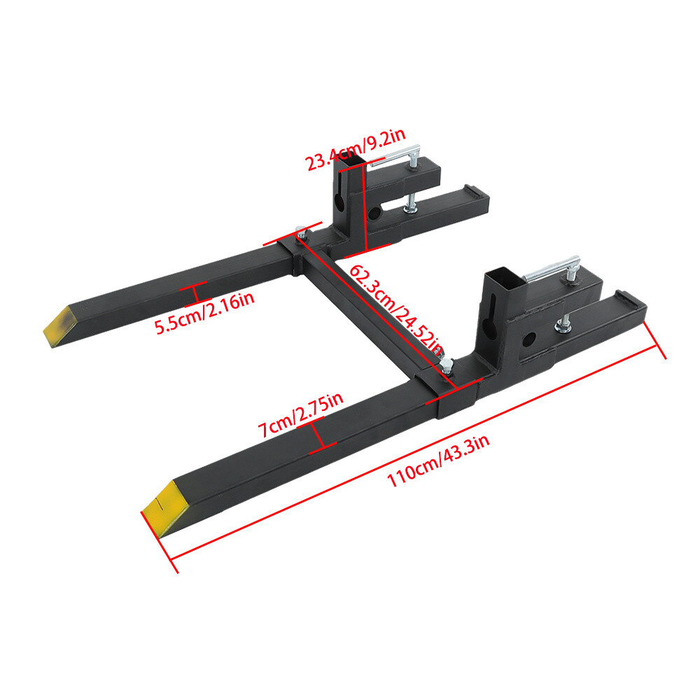 Tractor Bucket Forks 43" Clamp on Pallet Forks w/ Adjustable Stabilizer Bar