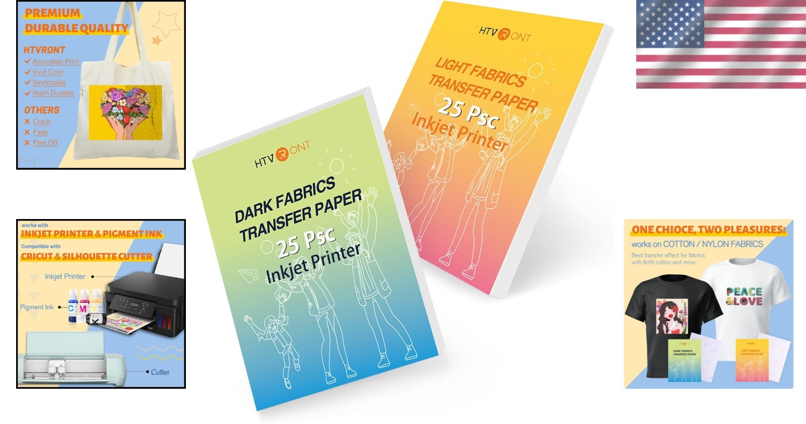 Vibrant Heat Transfer Vinyl - 50 Sheets for Light & Dark Fabrics, Easy to Use