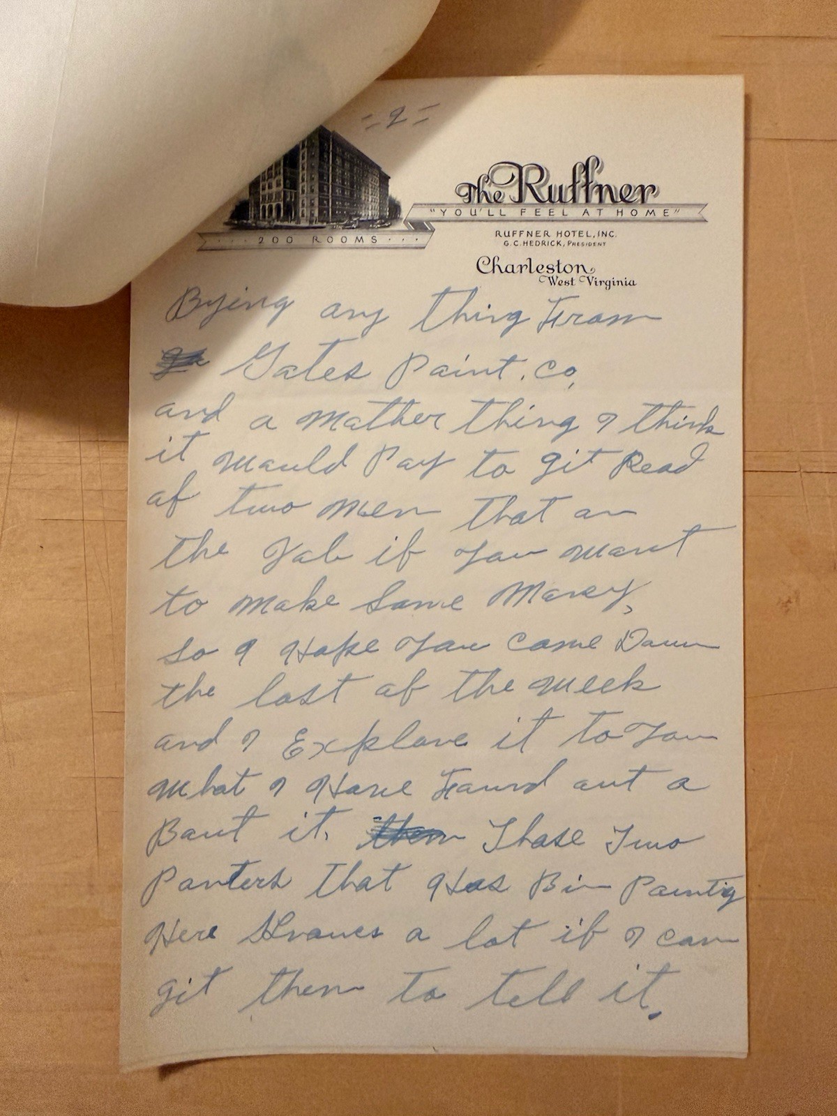 Ruffner Hotel Charleston WV 1920s-1930s Correspondence Handwritten Typed