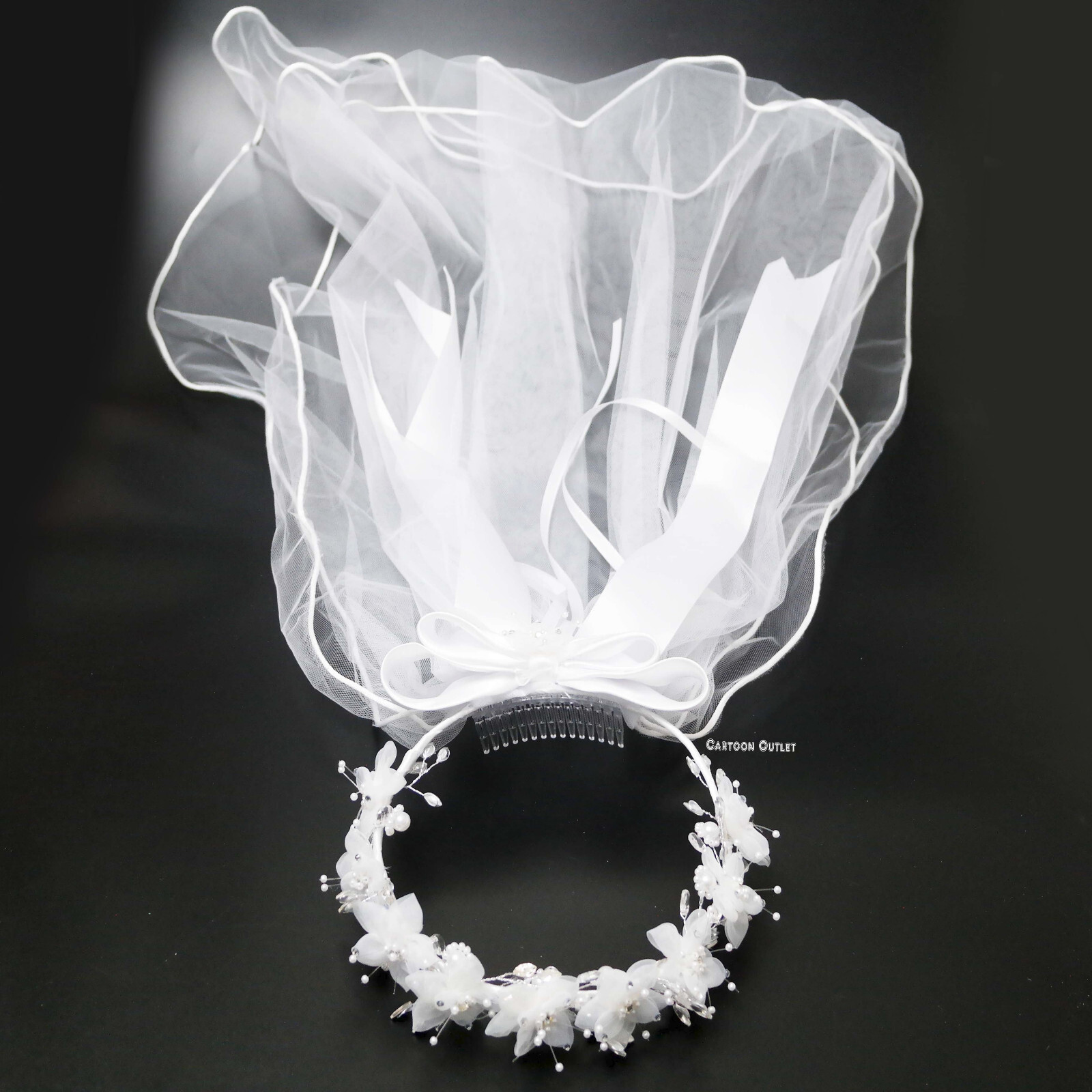 First Holy Communion Veil Girls White Flowers Head Band Primera Comunion