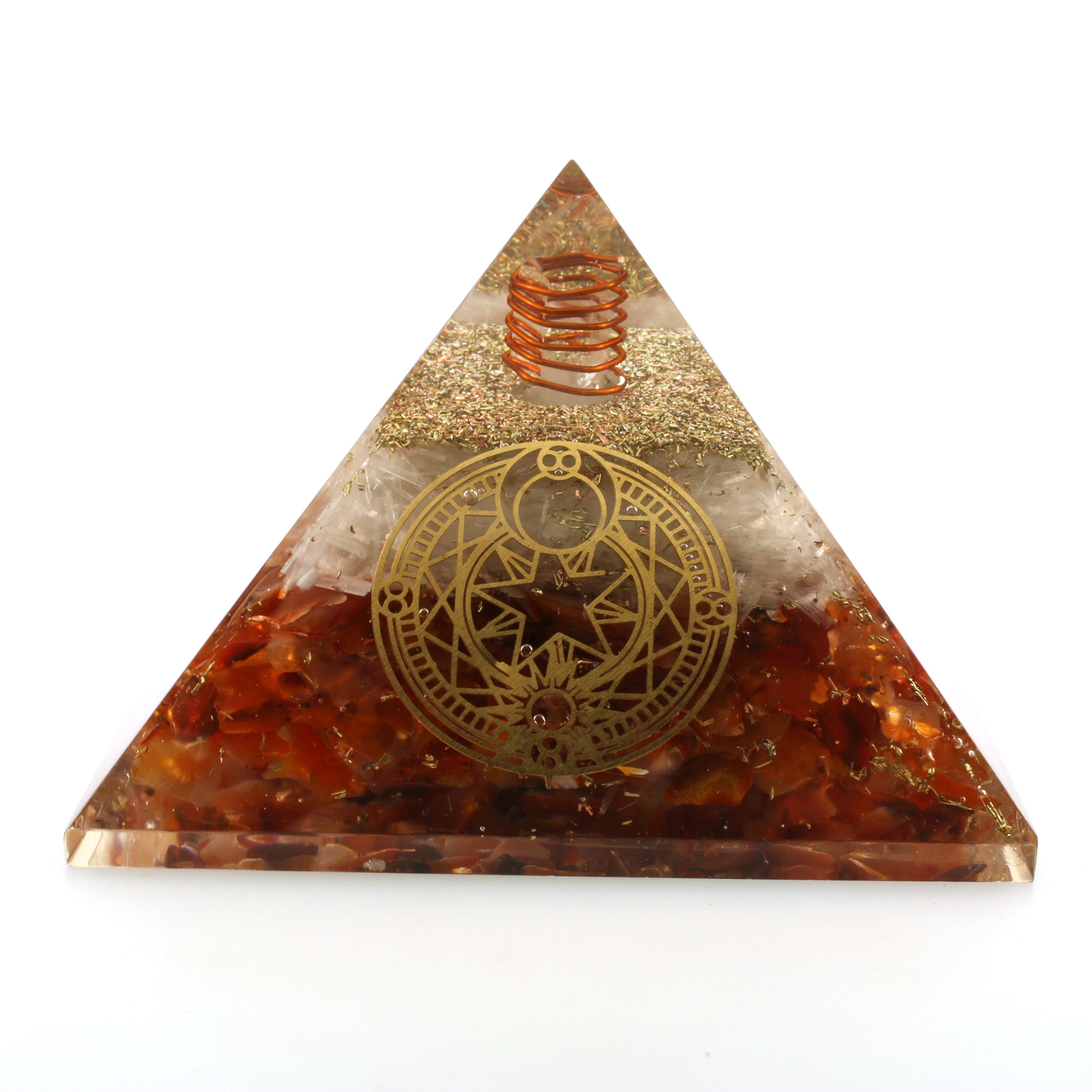 Natural Carnelian and Selenite Orgone Pyramid XL 75mm 3 inch EMF & 5G Protection