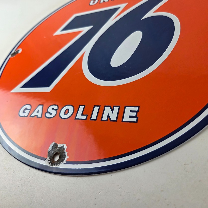 Vintage Union 76 Gasoline Sign - Porcelain Gas Motor Oil Service Pump Sign