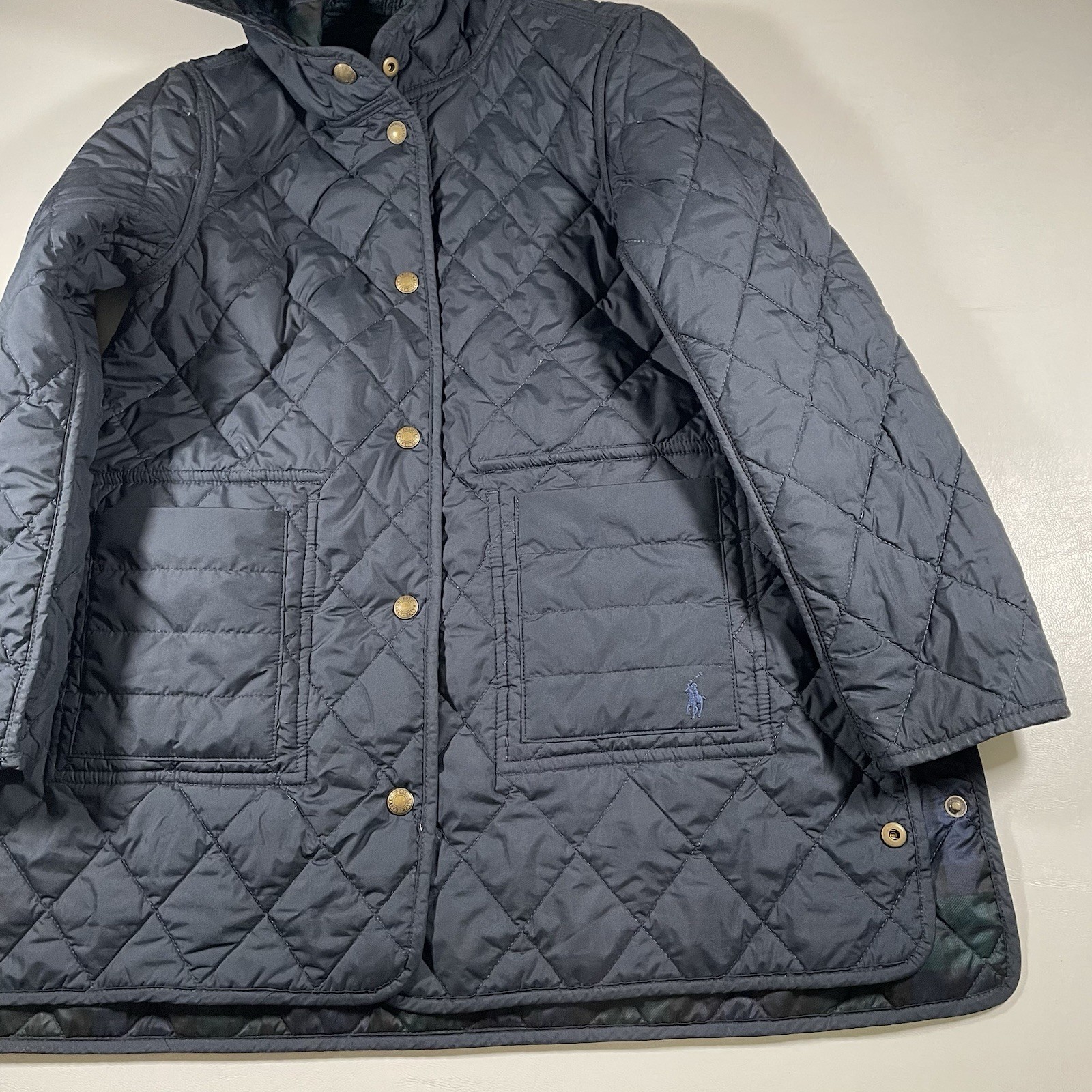Polo Ralph Lauren Girls Kids 6X Reversible Quilted Plaid Jacket Snap Shield