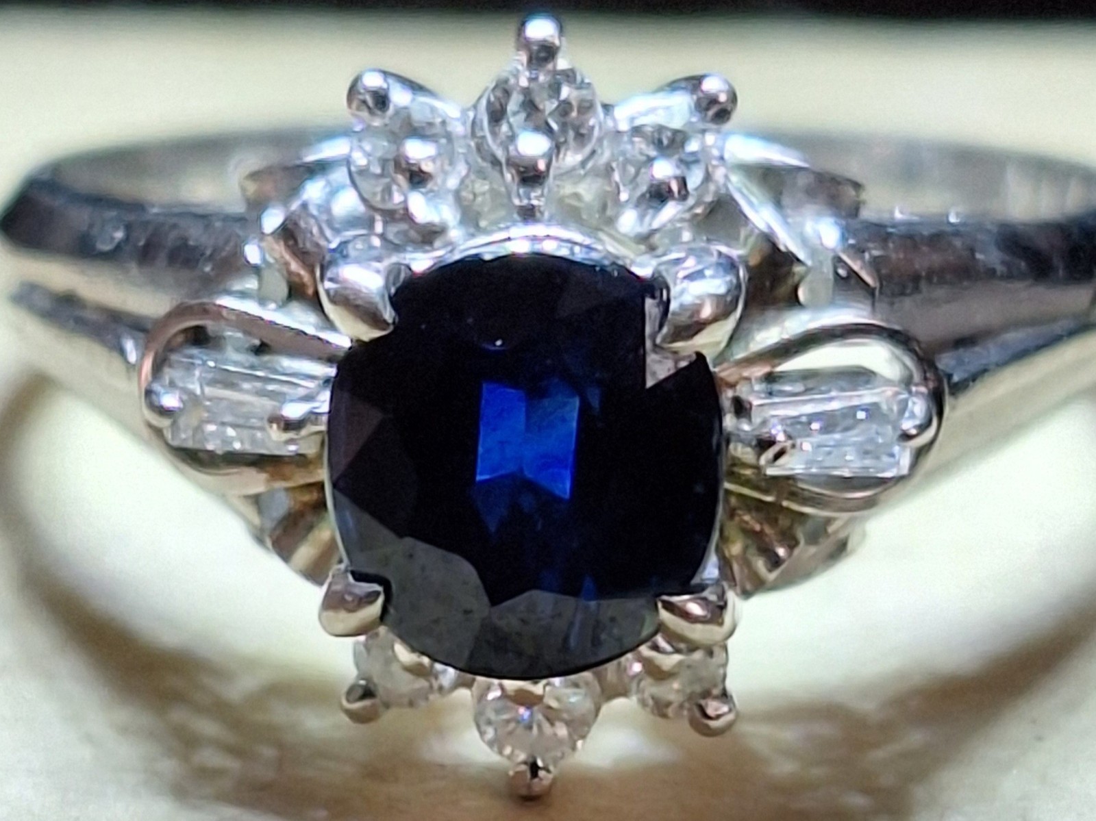 Platinum Oval Sapphire & Diamond Ring - Platinum Sapphire Ring - Size 5