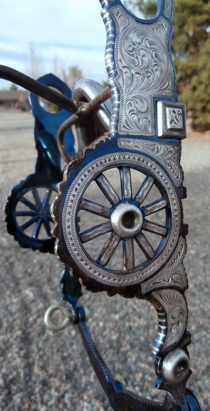 Vintage E. Garcia Wagon Wheel Cheek Silver Blued Inlaid Edge Stripes Horse Bit