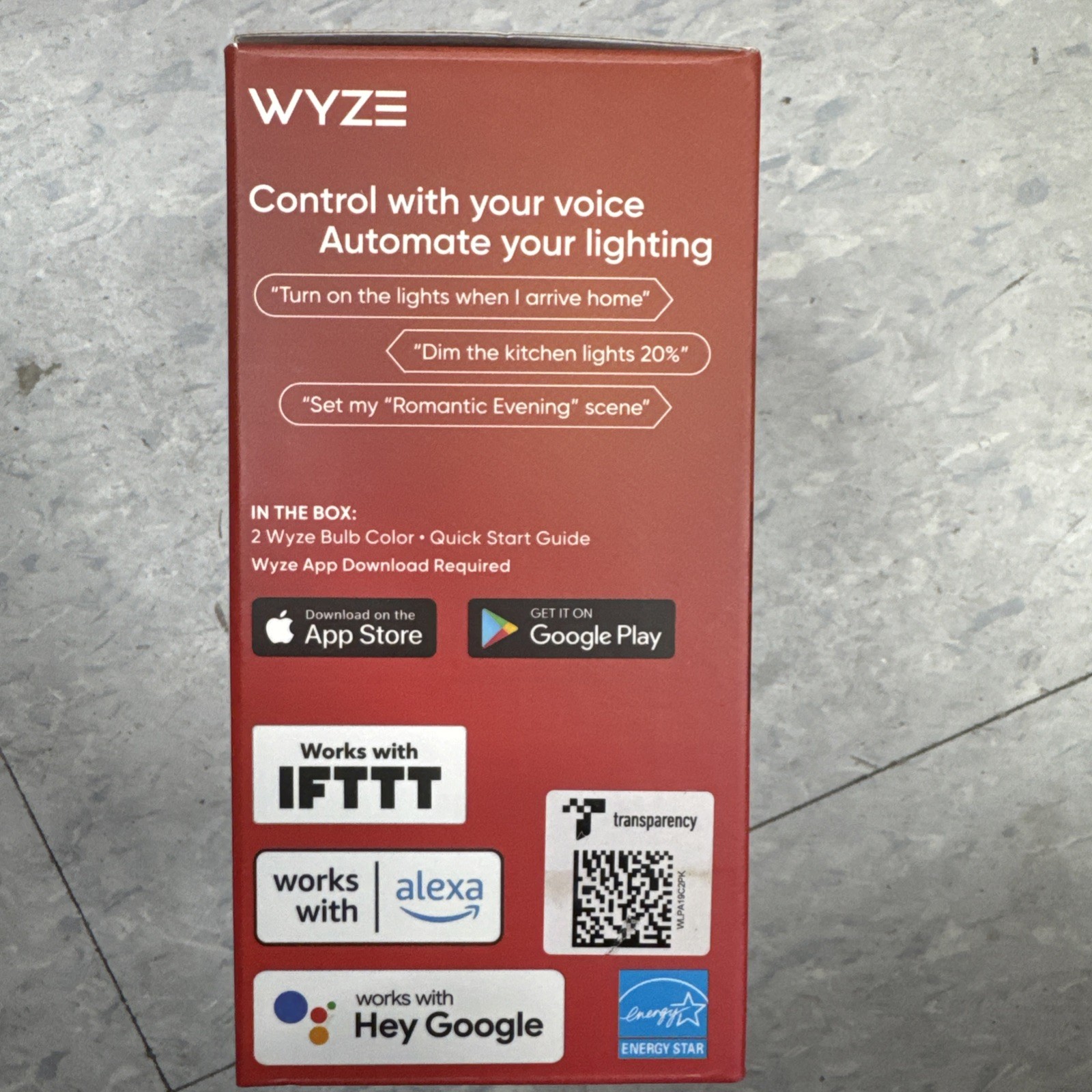 Wyze Labs WLPA19CV2-2PK Smart Wyze Bulb A19, 2-Pack, Color, WiFi, Home Assistant