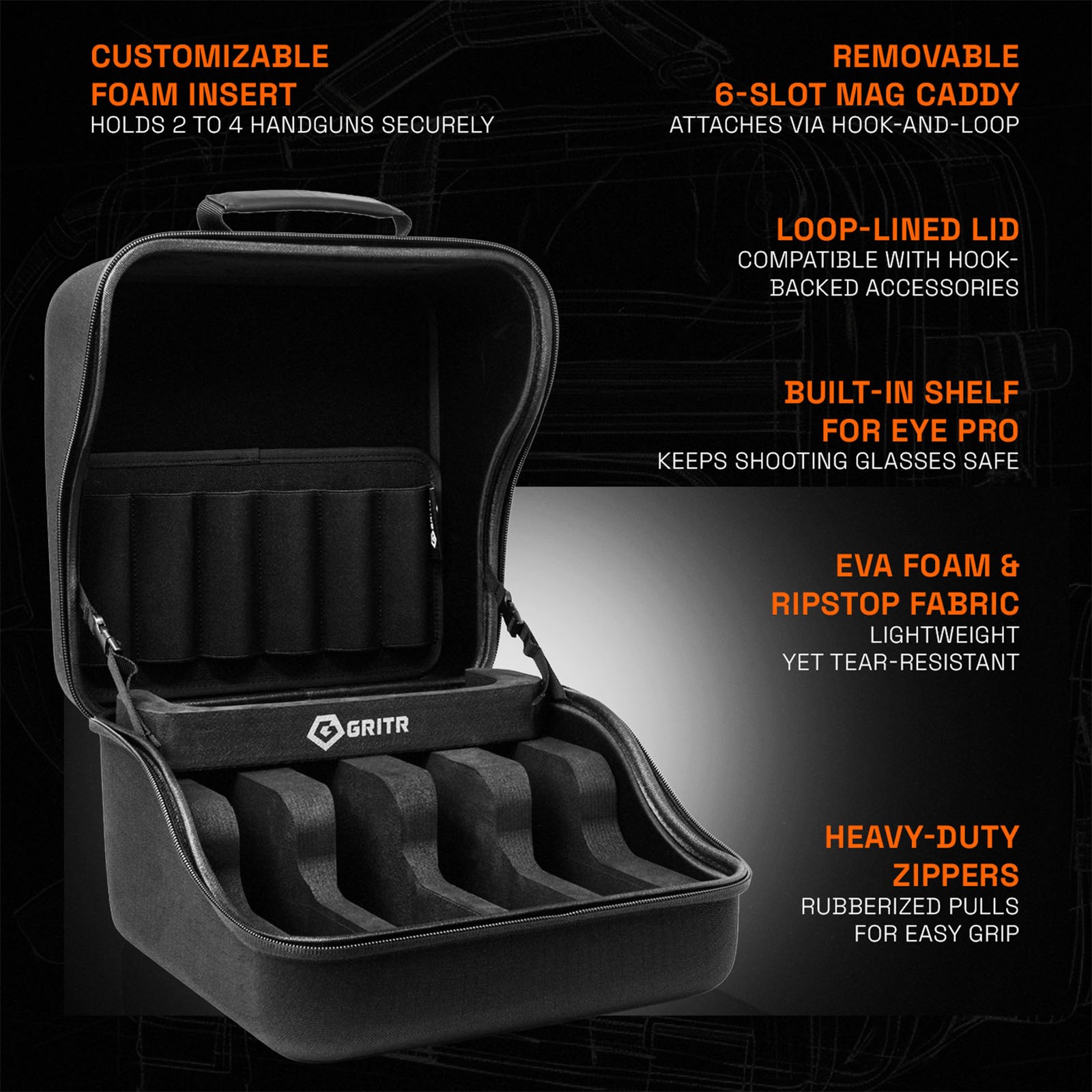 GRITR EVA Pistol Case for Multiple Handguns & Shooting Accessories