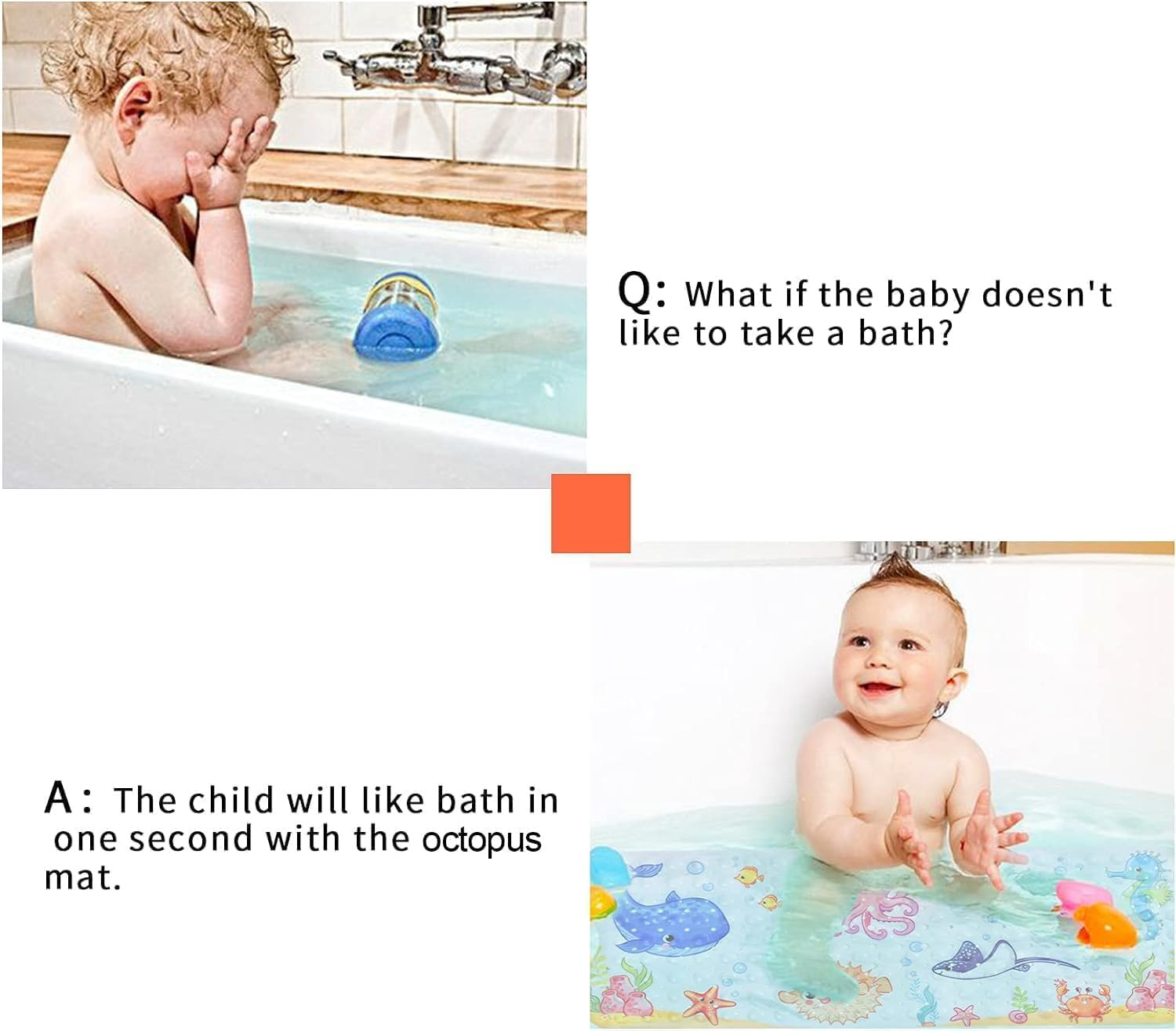 Kids Bath Mat for Tub Non Slip, 27.5In X 15In Large Cartoon anti Slip Toddler Ba