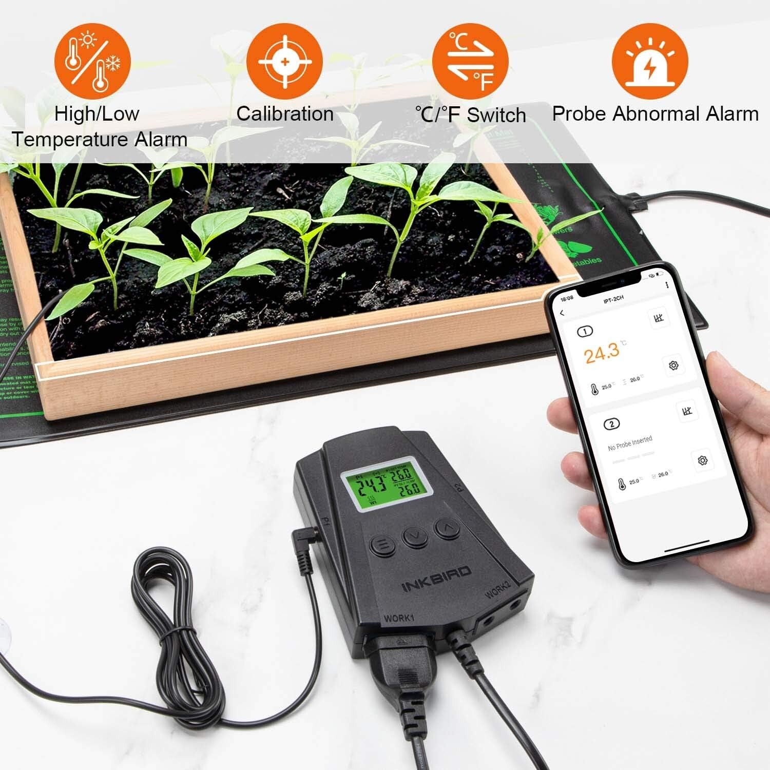 INKBIRD WiFi Thermostat Temperature Control Seedling Heat Mat*2 Plant Germiation