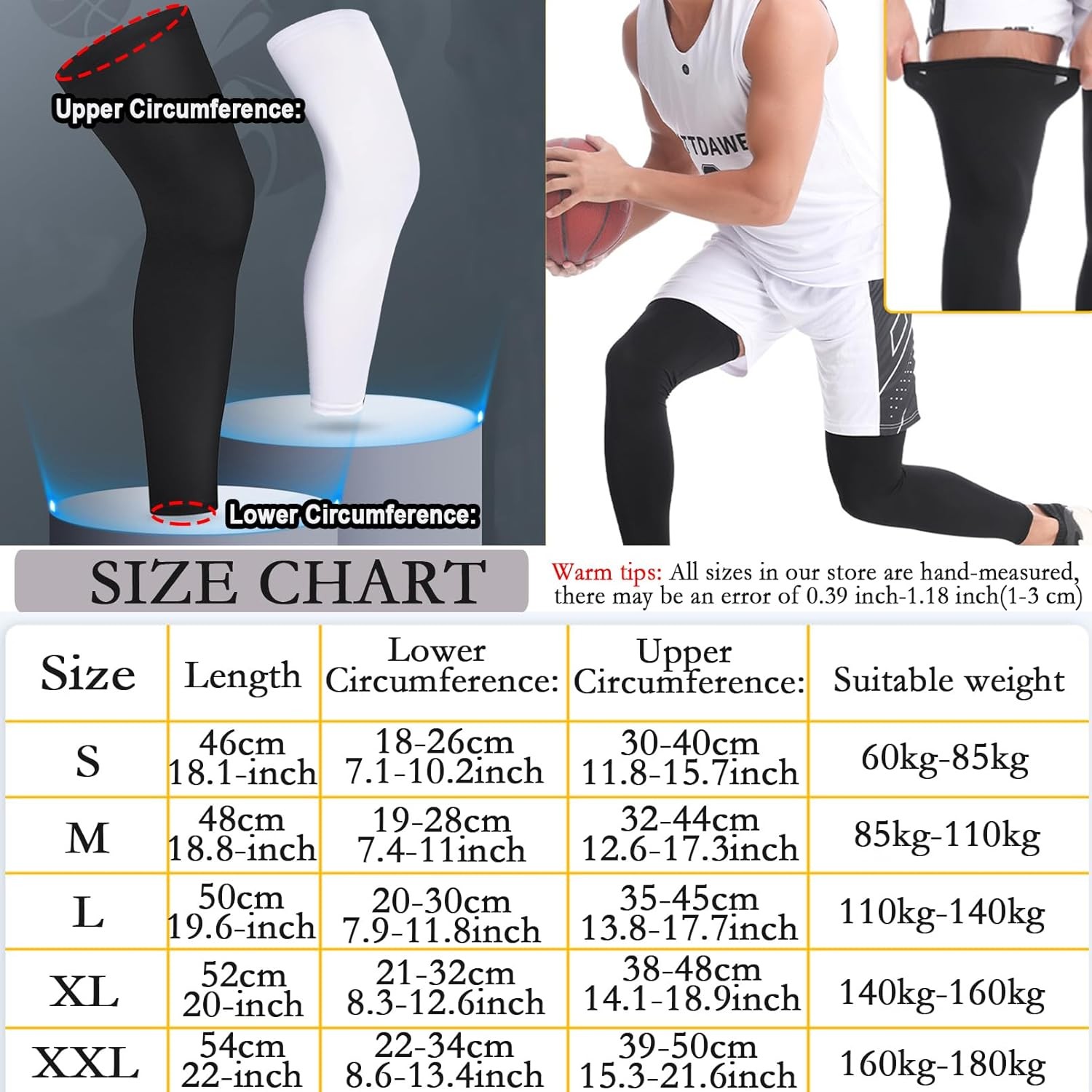 2 Pairs Leg Sleeves,Full Compression Sleeve for Men Women,Long Knee Large