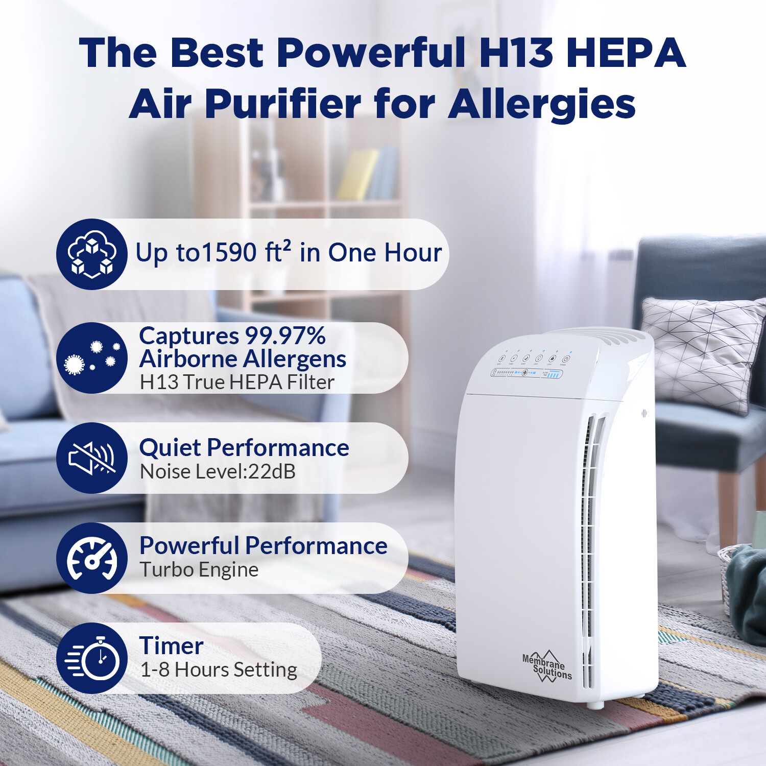 Home True HEPA Air Purifier Large Room Air Cleaner for Allergies Smoker Pet Dust