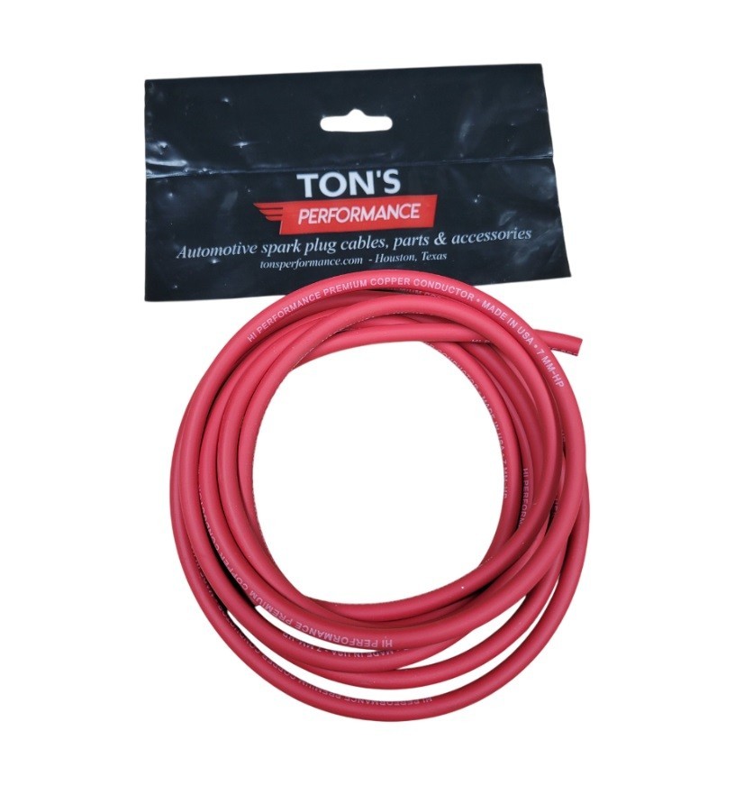 Red USA Premium Tinned Copper Core Spark Plug wire 7MM Universal, 10 feet roll