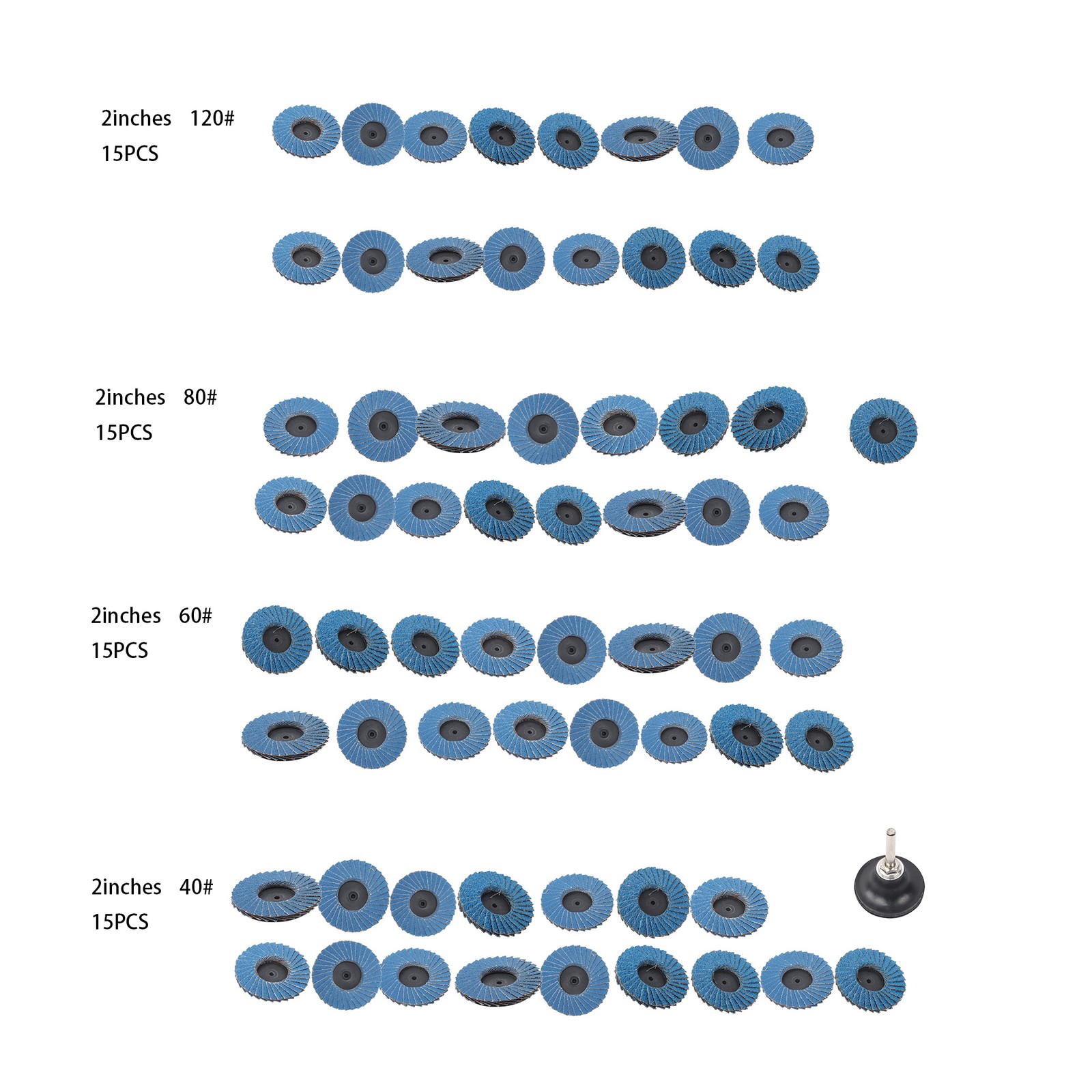 60Pcs 2Inch Mixed Flap Discs Roll Lock Sanding Grinding Wheels 40 60 80 120 Grit