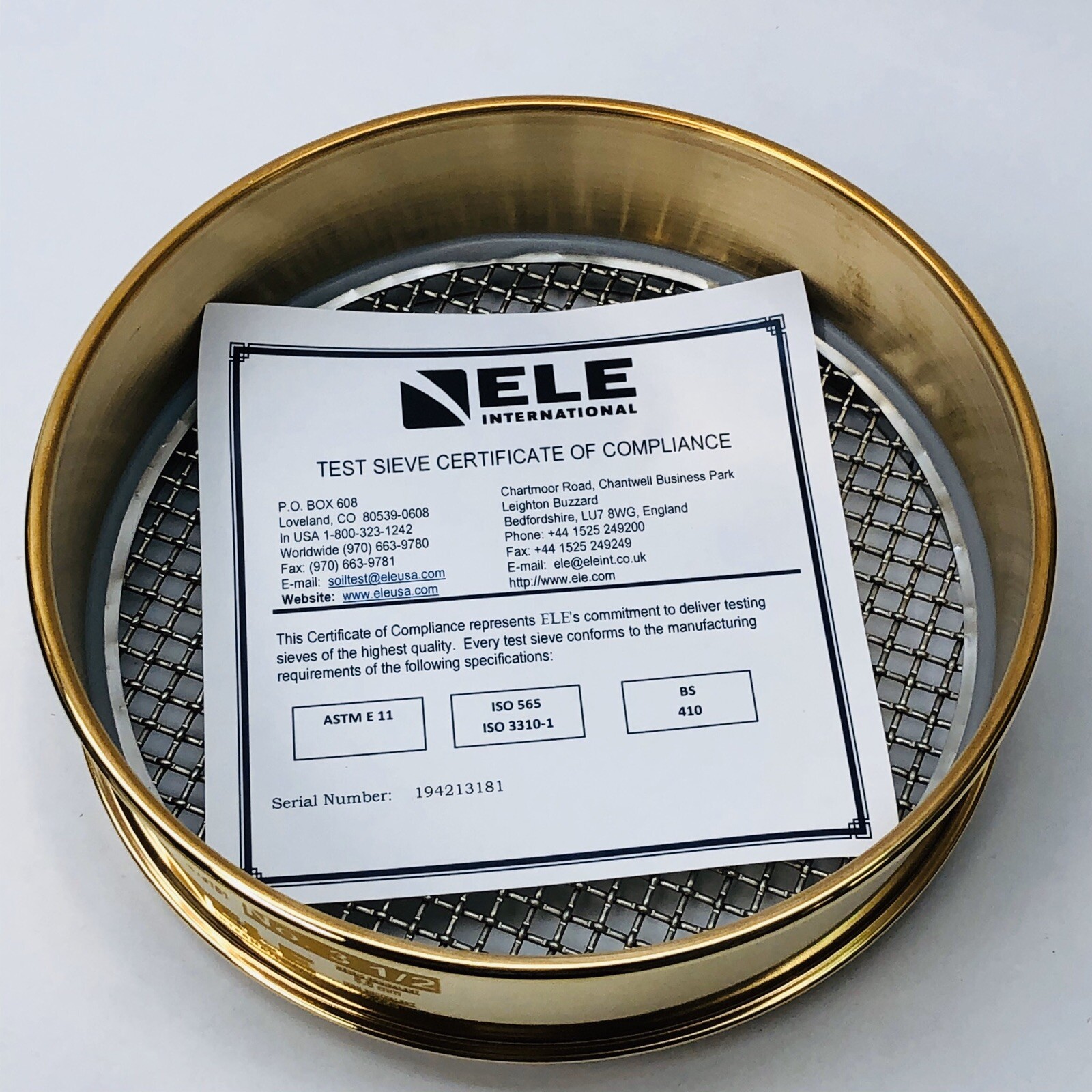 ELE INTERNATIONAL USA STANDARD TEST SIEVE 8''-FH-BR-SS-US-#3-1/2 SIEVE (4856)