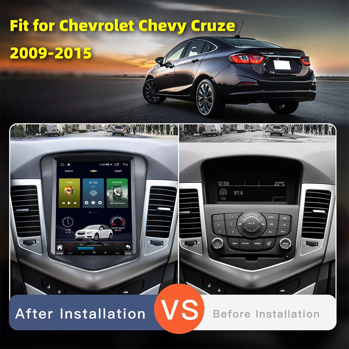 Android 13.0 For 2009-2015 Chevy Cruze GPS Navi Car Radio Stereo WiFi Player CAM