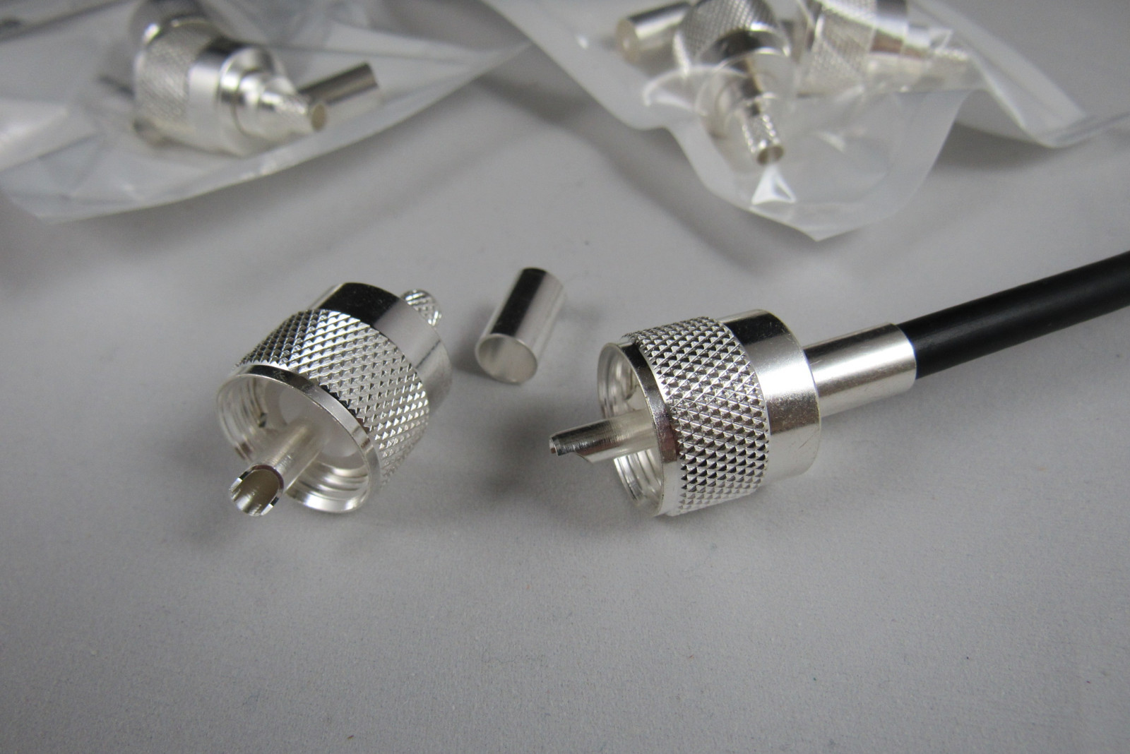 (B6) 10 RFC All Silver Teflon PL-259 Crimp/Solder Connectors for RG-8X & LMR-240