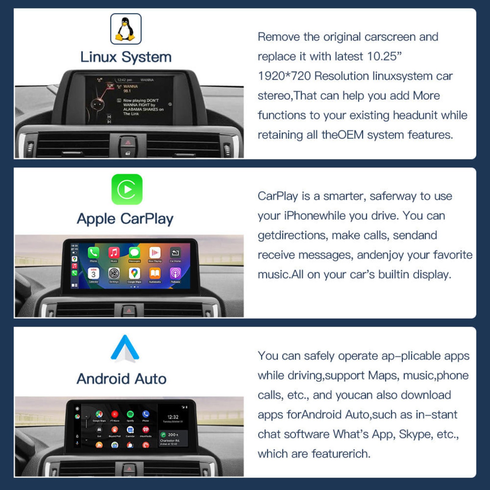 Linux CarPlay Head Unit Touch Display BMW 3 4 NBT M3 F30 F31 F32 F33 F34 F36 F80