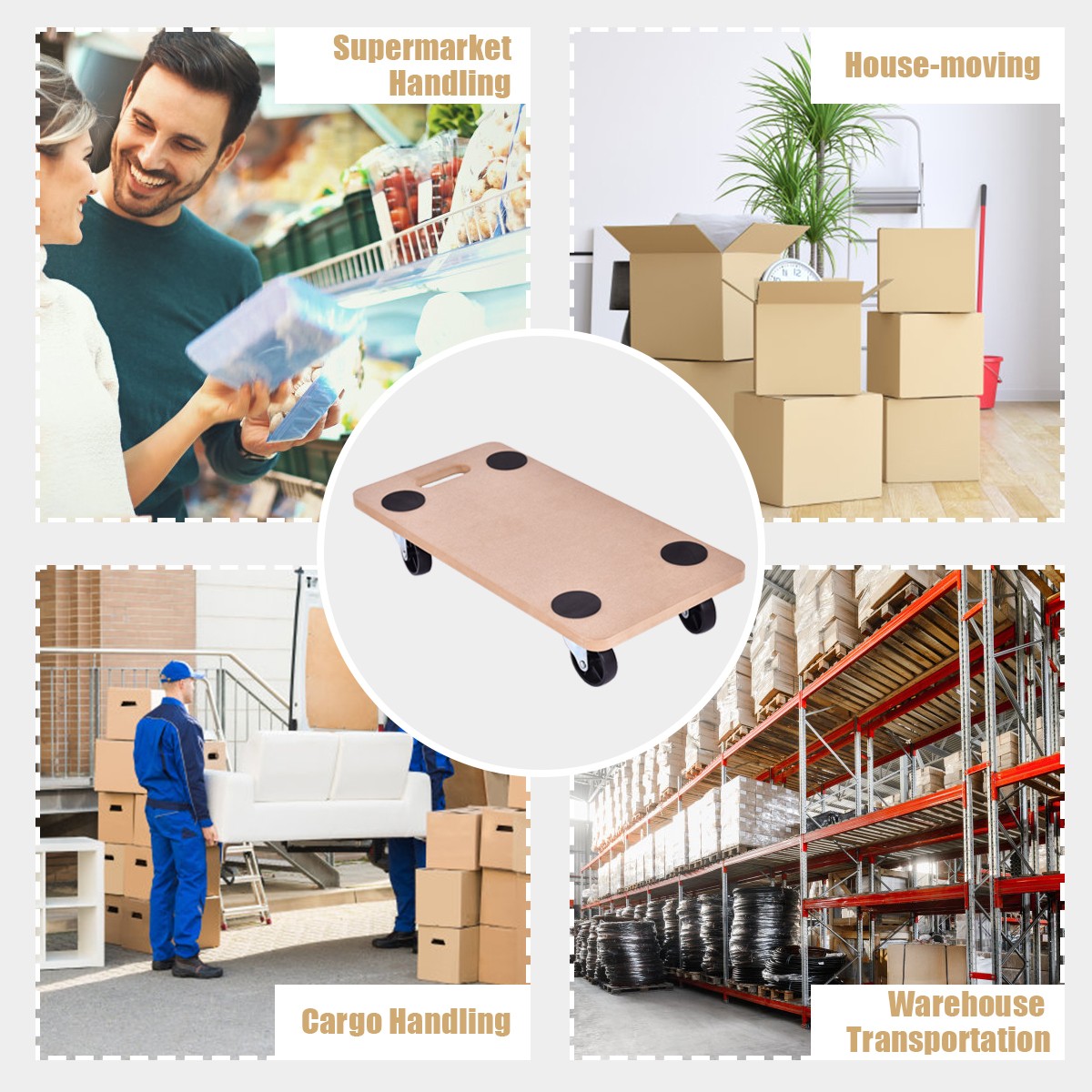 440lbs Platform Dolly Rectangle Wood Utility Cart Wheeled Transporter