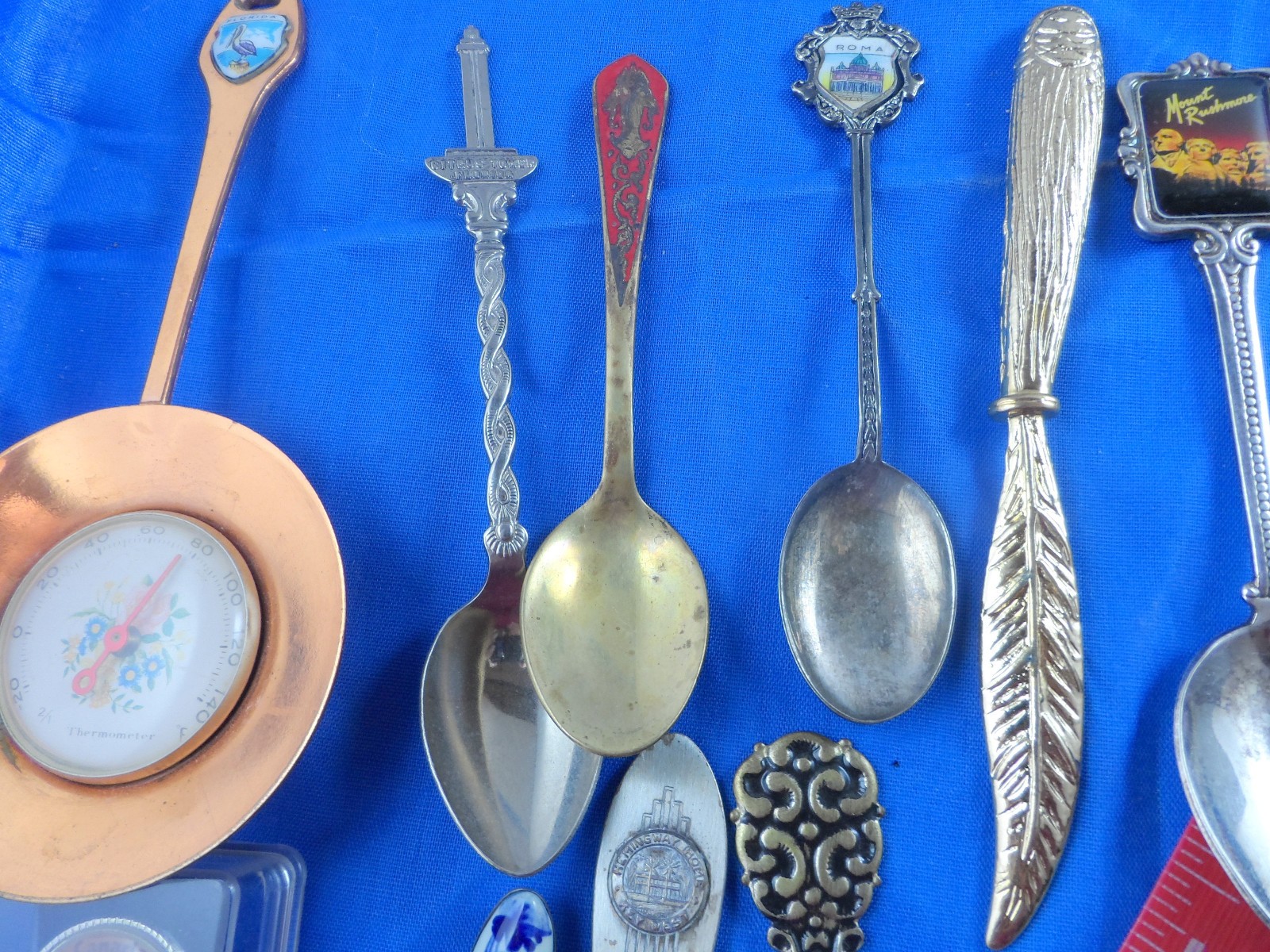 Fresh Souvenir Spoon Lot of 25-Enamel Bowl, Silverplate, Pewter, Brass, Nice