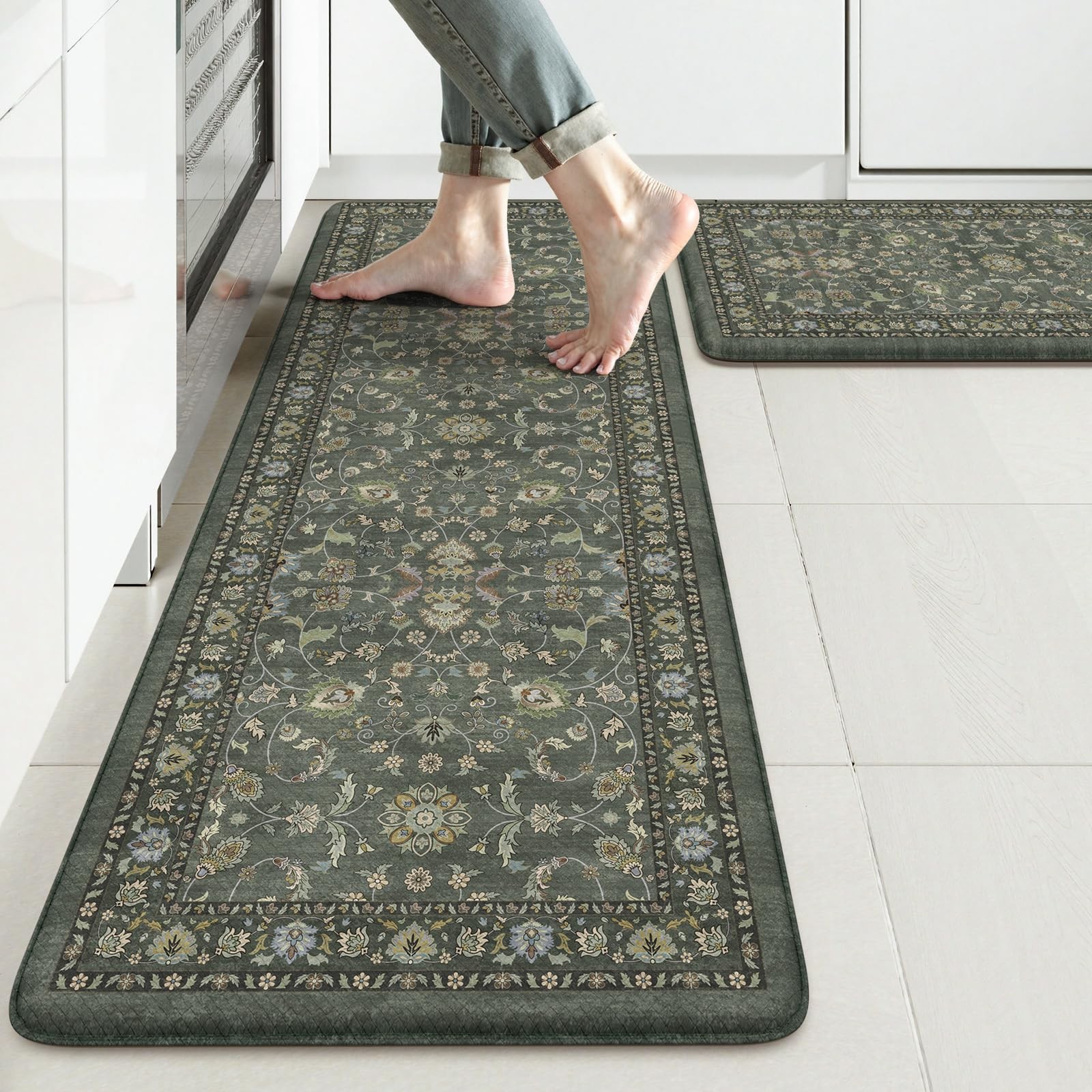 KIMODE Comfort Kitchen Mats 17.3" x 47"+ x 29"--0.47 inches, Dark Green