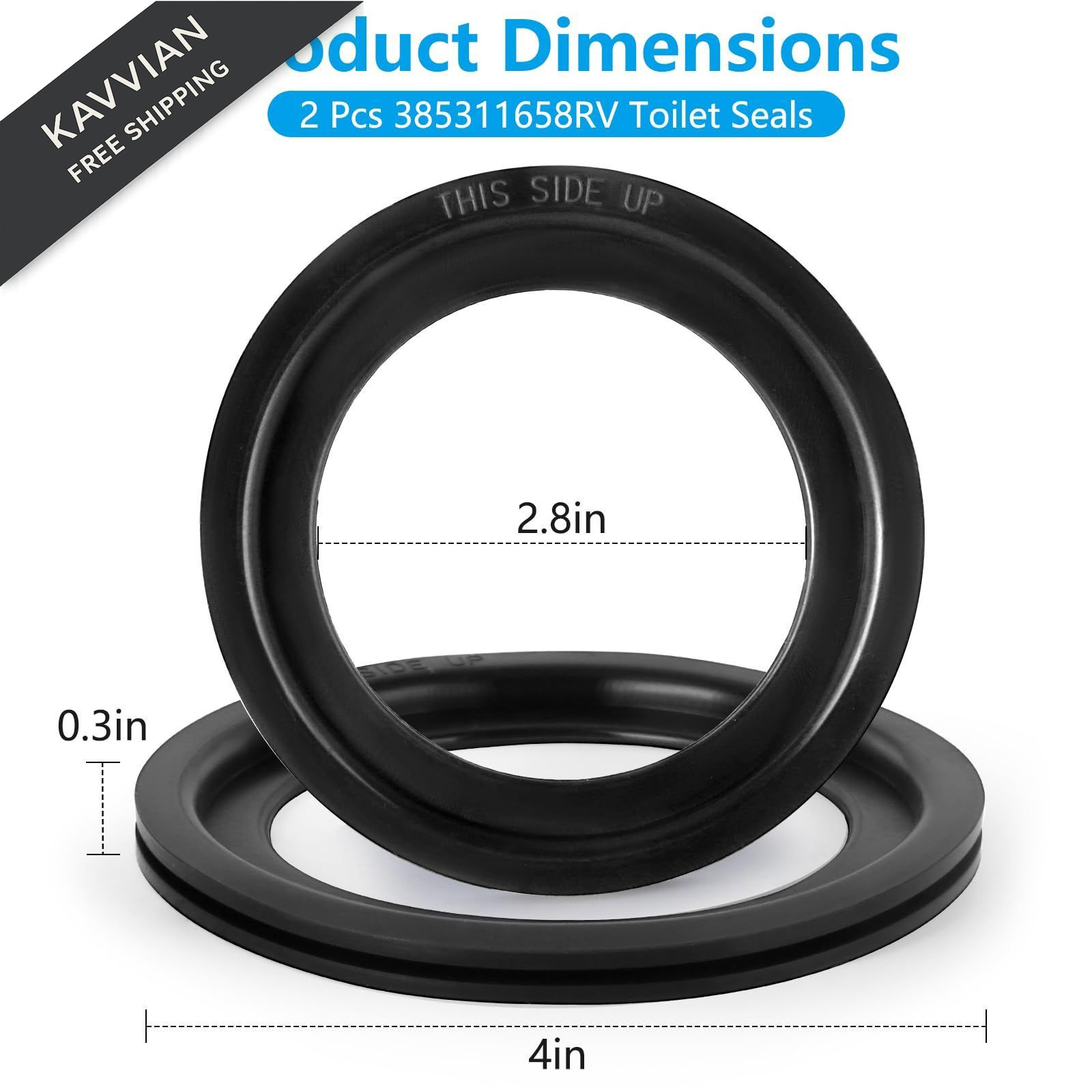 GuoluvSoo 2 Pack RV Toilet Seal 4" OD × 2.75" ID × 0.28" thick, Black