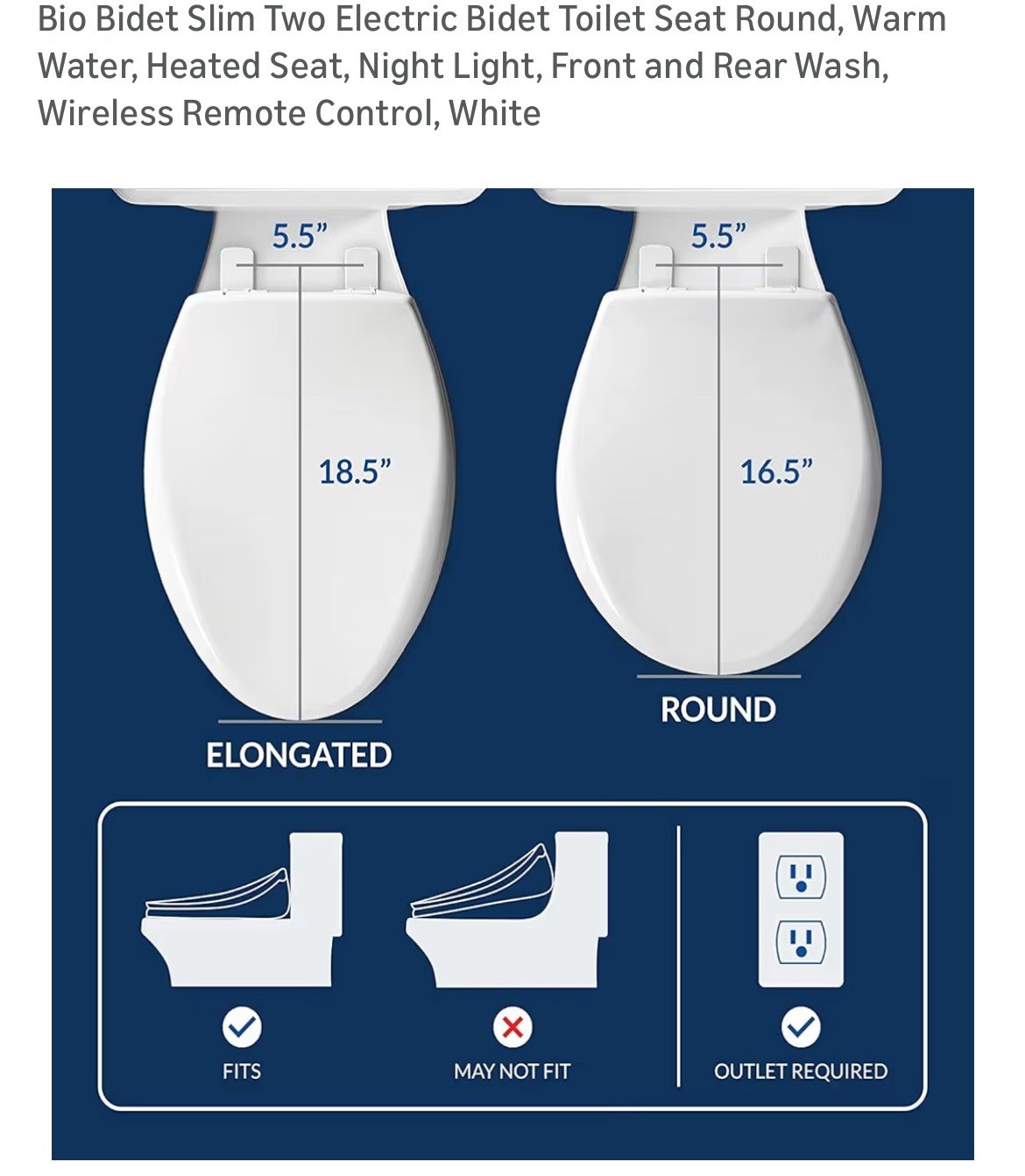 Bio Bidet Slim 2 Electric Toilet Seat in White - New - Round