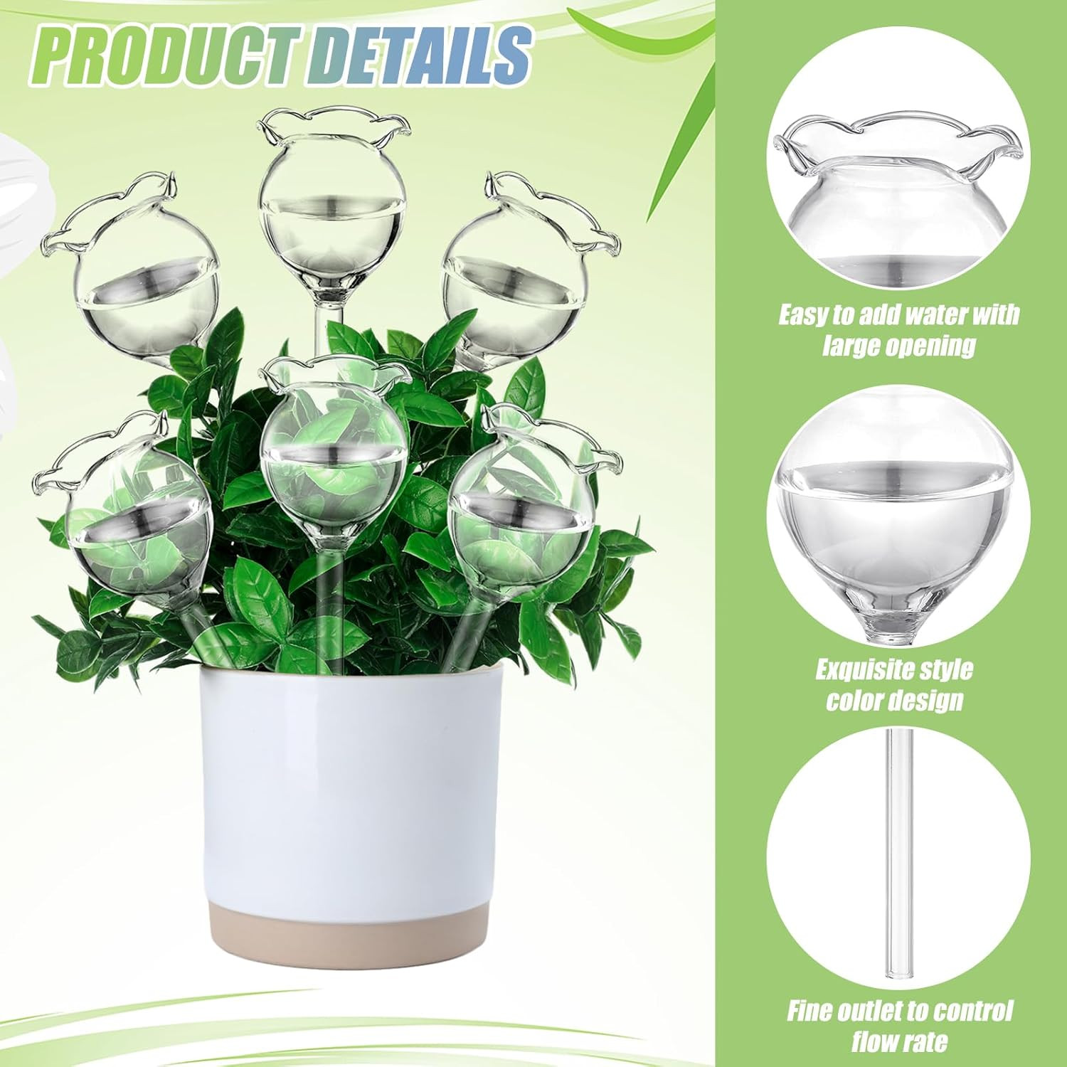 6 Pcs Self Watering Plant Globes Glass Cactus Insert Watering Devices Automatic