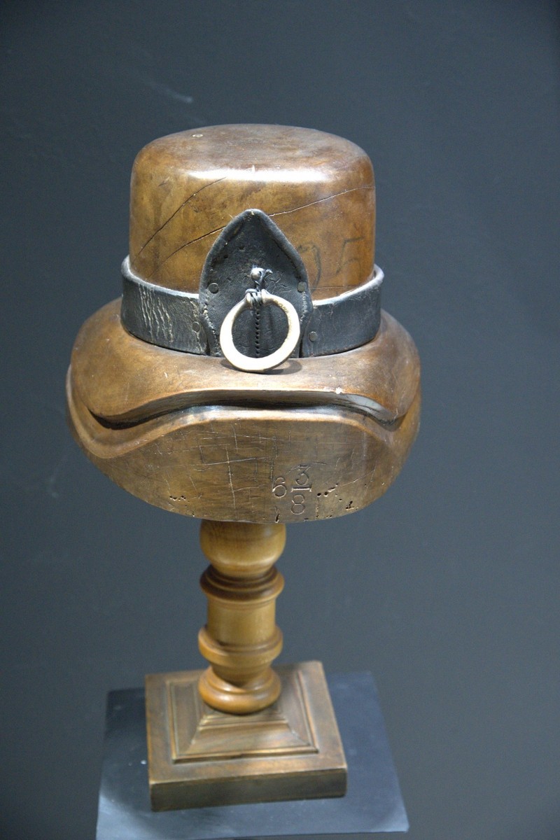 Rare Antique Wooden Hat Block Mold - Size 6 3/8 - Heavy Millinery Tool with Leat