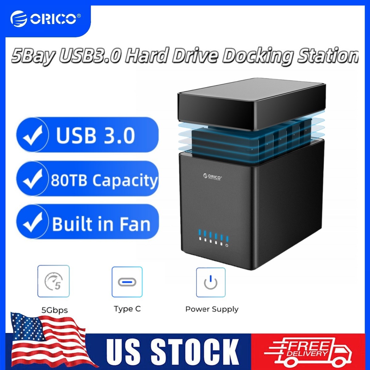 ORICO 5 Bay USB 3.0 Hard Drive Enclosure Magnetic-type 3.5Inch Hard Disk
