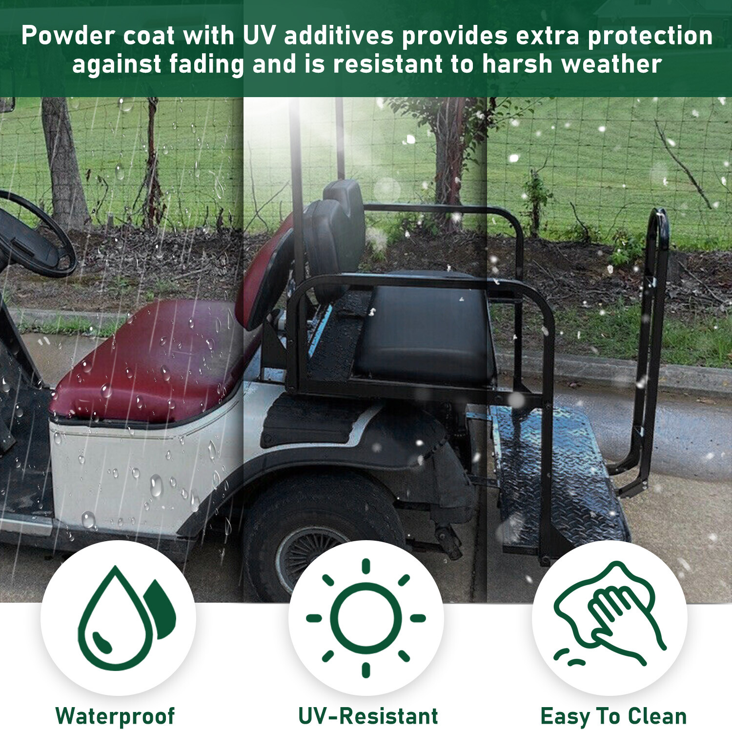 For 1995-UP EZGO TXT Golf Cart Flip Rear Seat Kit W/Roof Support Safety Grab Bar