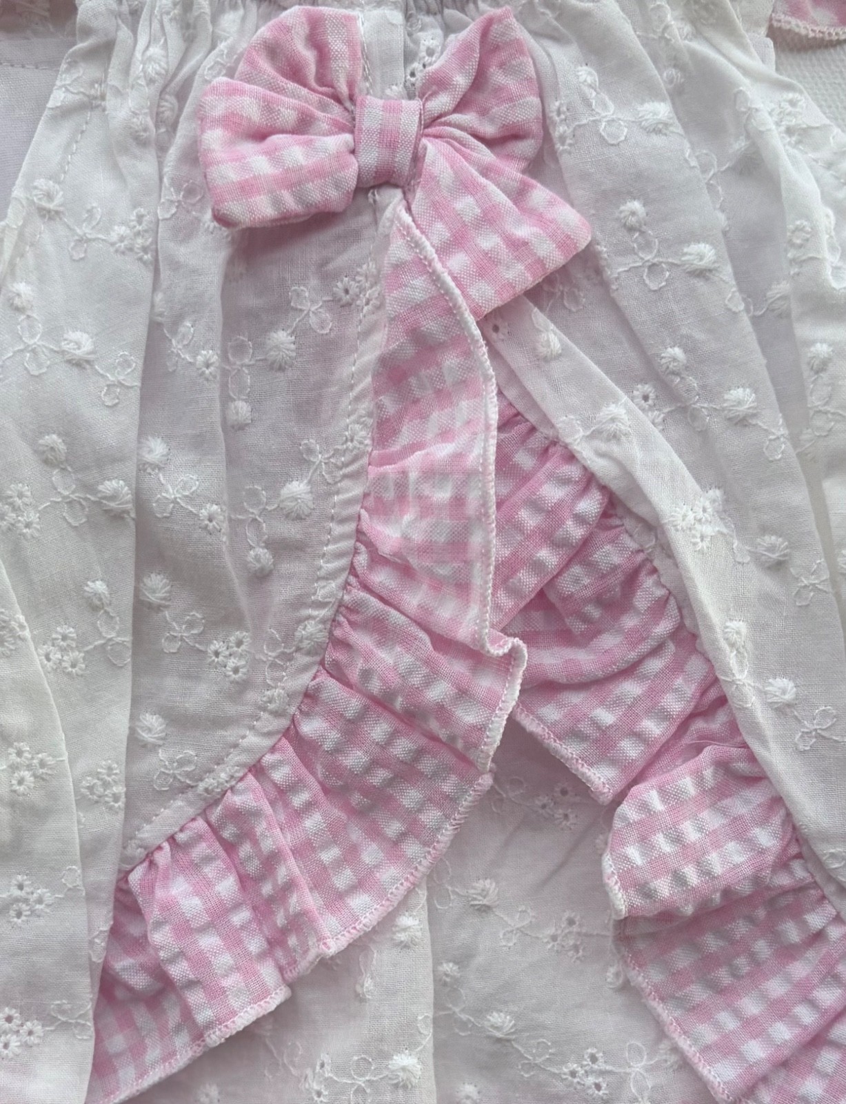 New Baby Essentials Baby Girls Pinafore Dress White Eyelet/Pink Seersucker Sz 6M