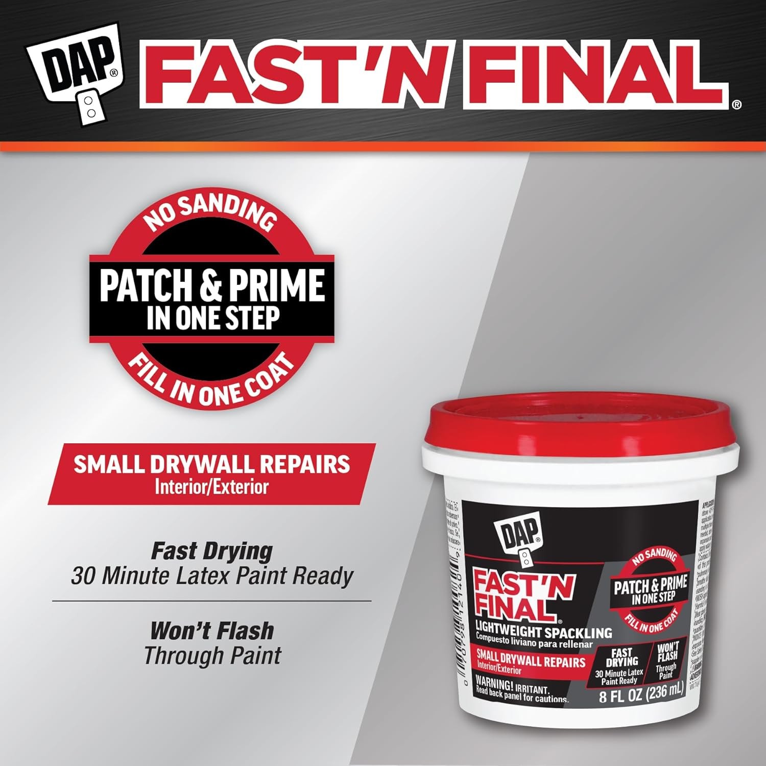 Dap 12140 Fast N Final Interior Exterior Spackle, 8 Fl Oz (Pack of 1), White
