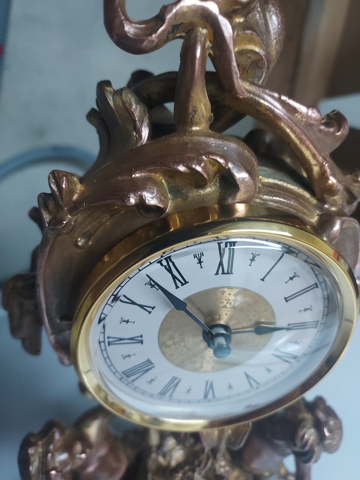 Antique Art Nouveau 15" Gilt Clock With New Battery Powered Quartz Insert NICE!