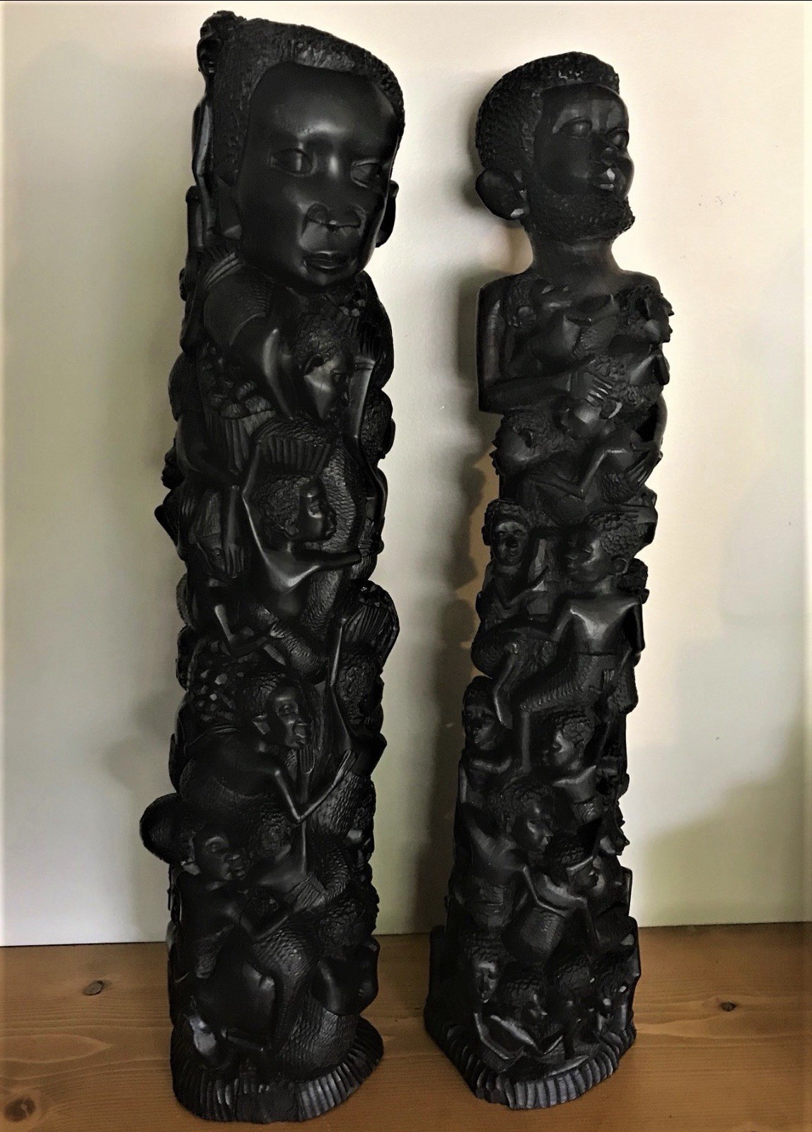 Antique Pair of EBONY MALE & FEMALE MAKONDE . “Tree of Life” STATUES . 24"+ TALL