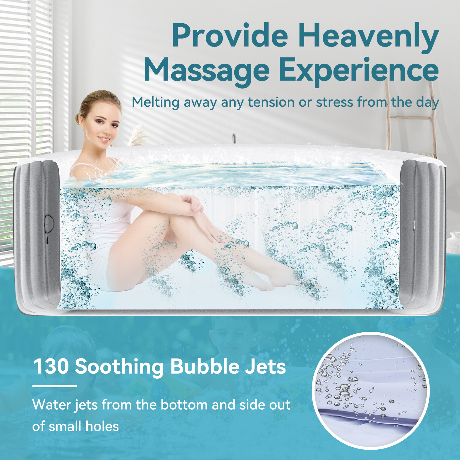 NAIZEA Portable Hot Tub 82X82X25 Inch Air Jet Spa 6 Person with 130 Bubble Jets